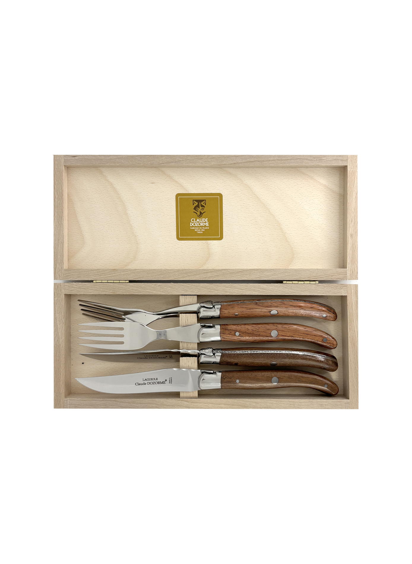 Set of 4 Laguiole knives and forks DOZORME Brown