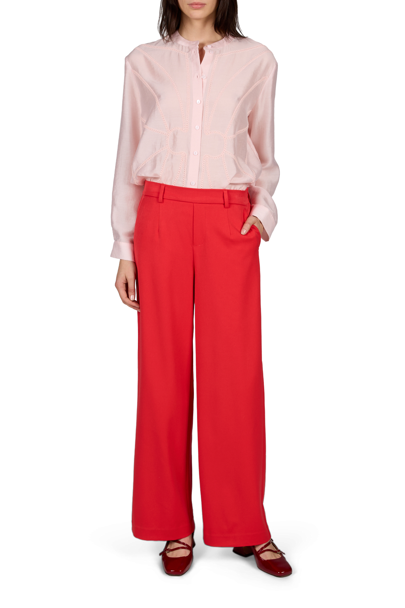Wide-leg pants with elastic waistband OBJECT Beige