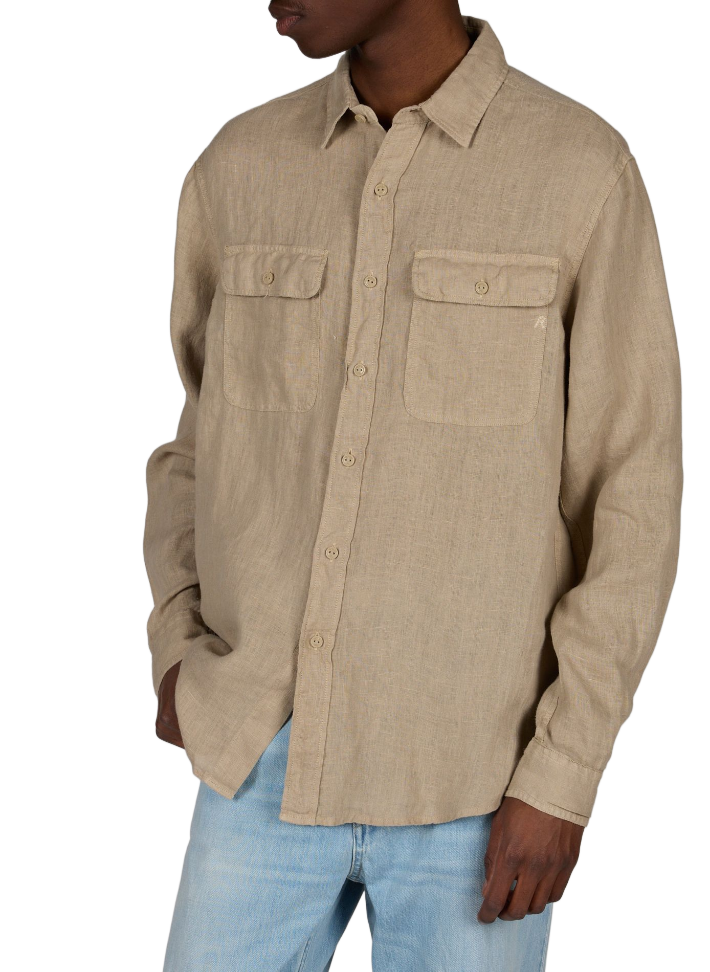 Gerade Leinenhemd mit Taschen REPLAY Khaki