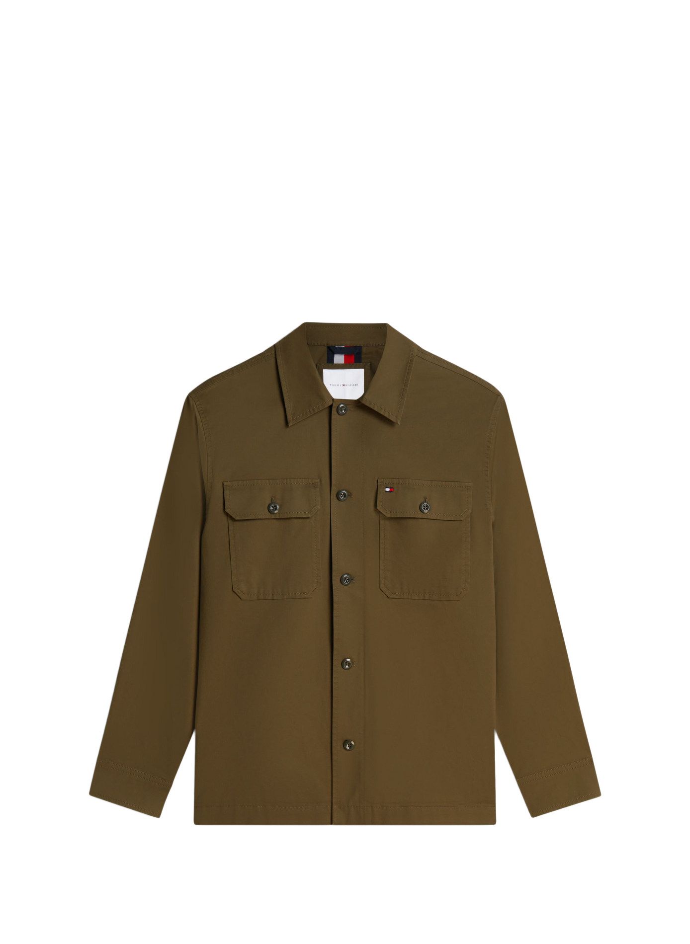 Camisa de vestir lisa con logo bordado en algodón mezclado TOMMY HILFIGER Caqui