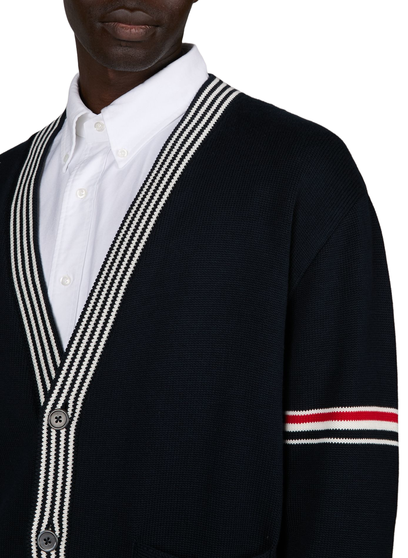 Straight cotton knit cardigan THOM BROWNE Blue