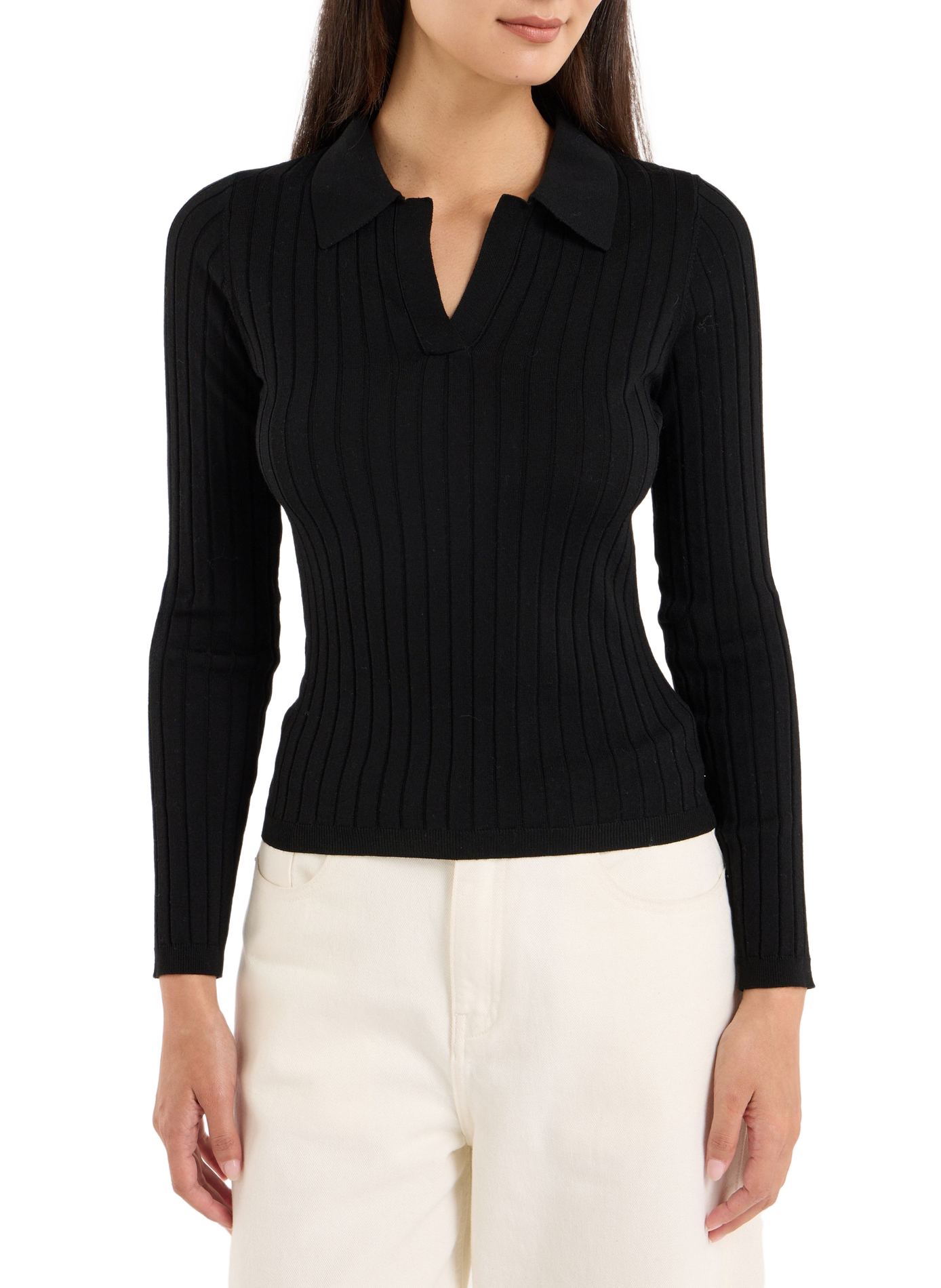 Ribbed wool polo neck sweater SAISON 1865 Black
