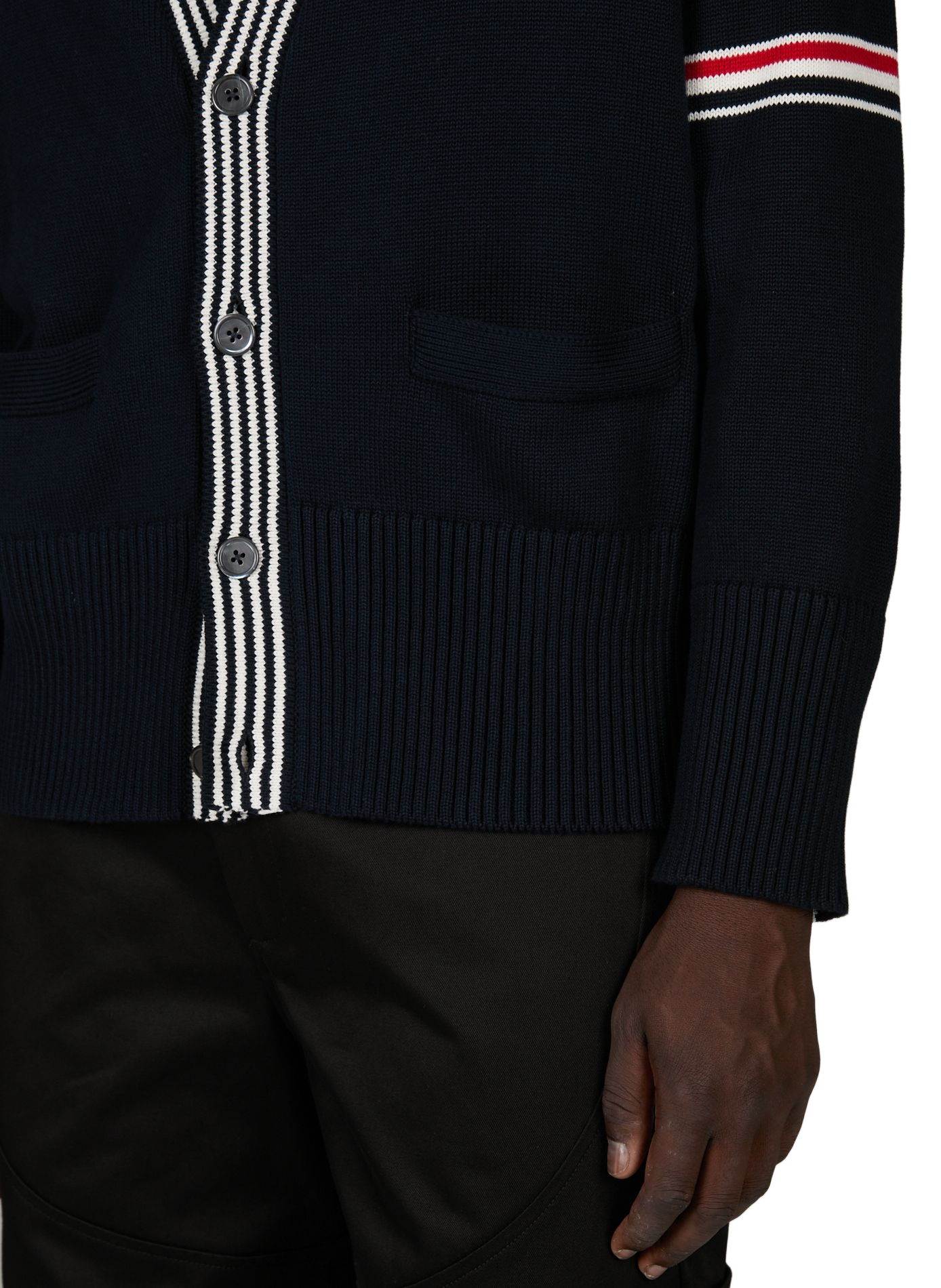 Cardigan droit en maille de coton THOM BROWNE Bleu