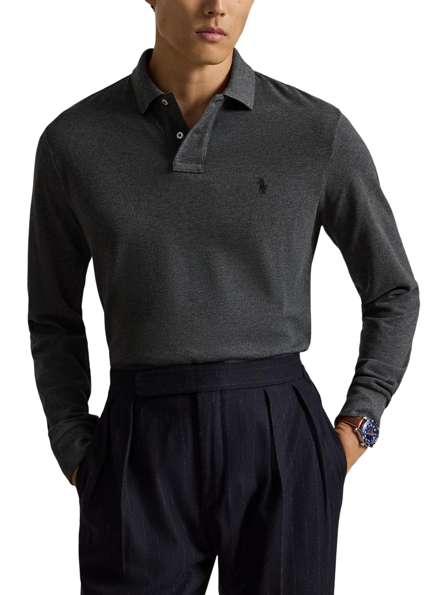 Polo manches longues en coton POLO RALPH LAUREN Gris