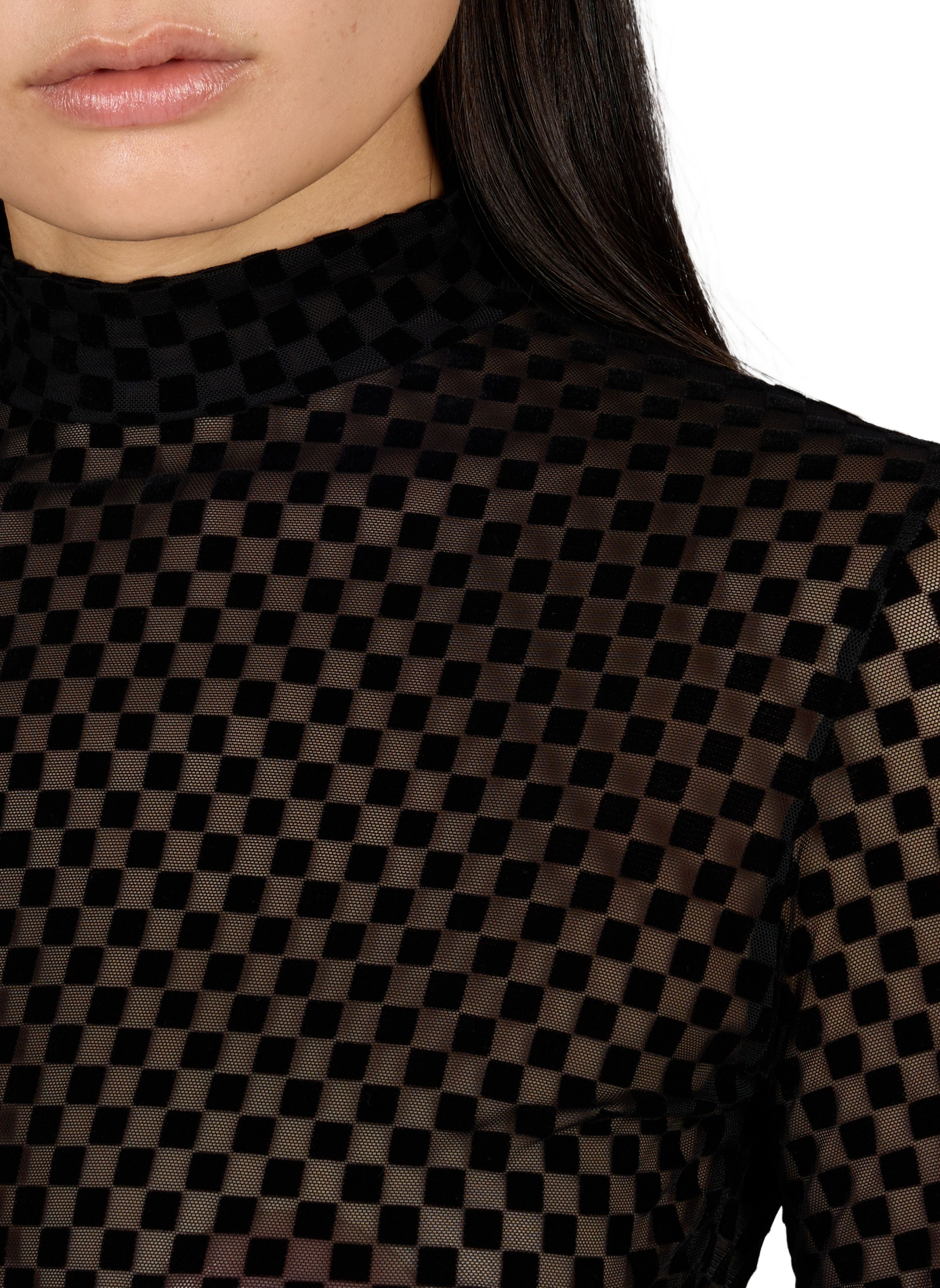Long-sleeved velvet checkered body LA NOUVELLE Black