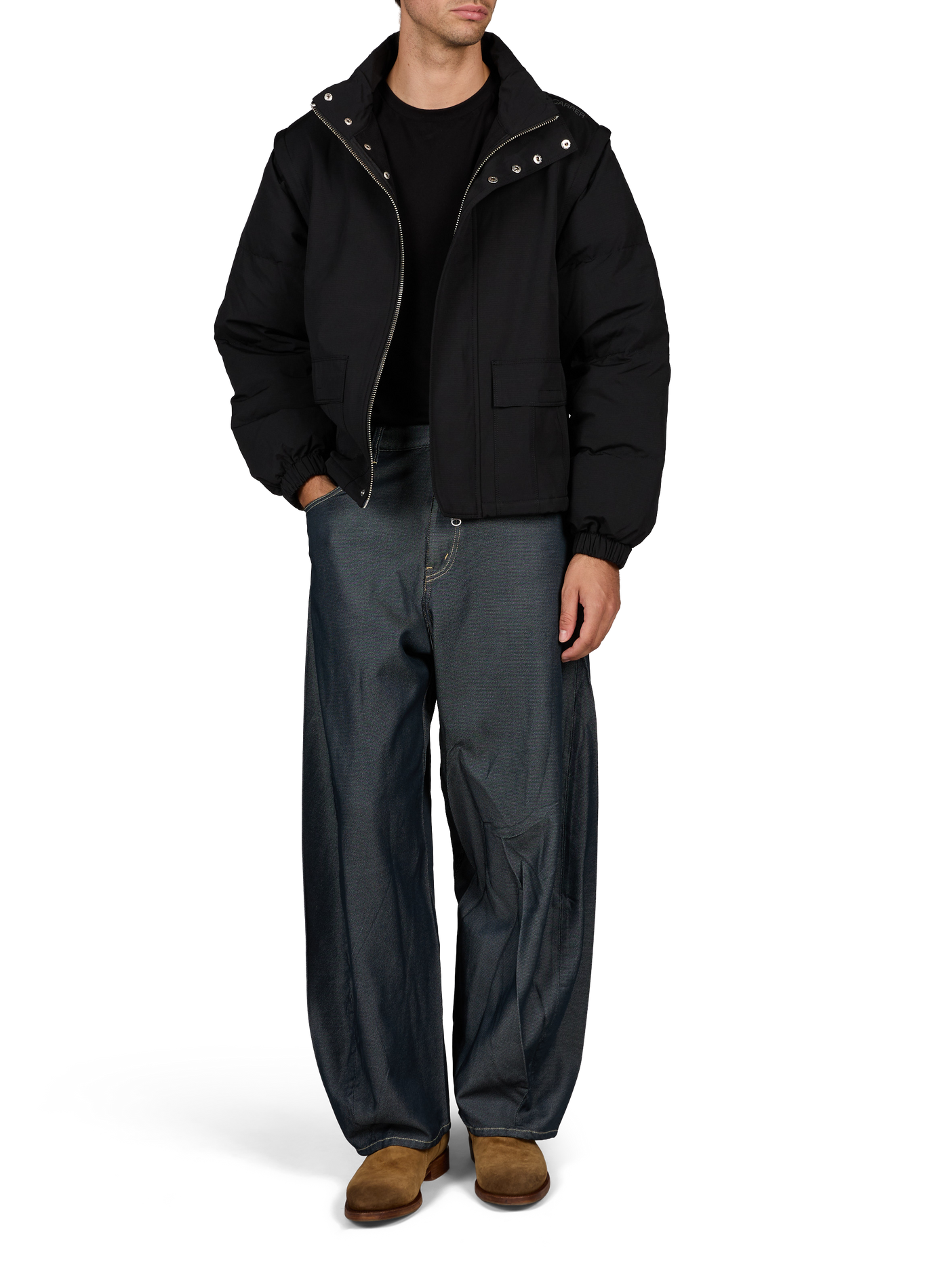Weite Reed Jacke mit Stehkragen und abnehmbaren Ärmeln aus Baumwollmischung CARRER Schwarz