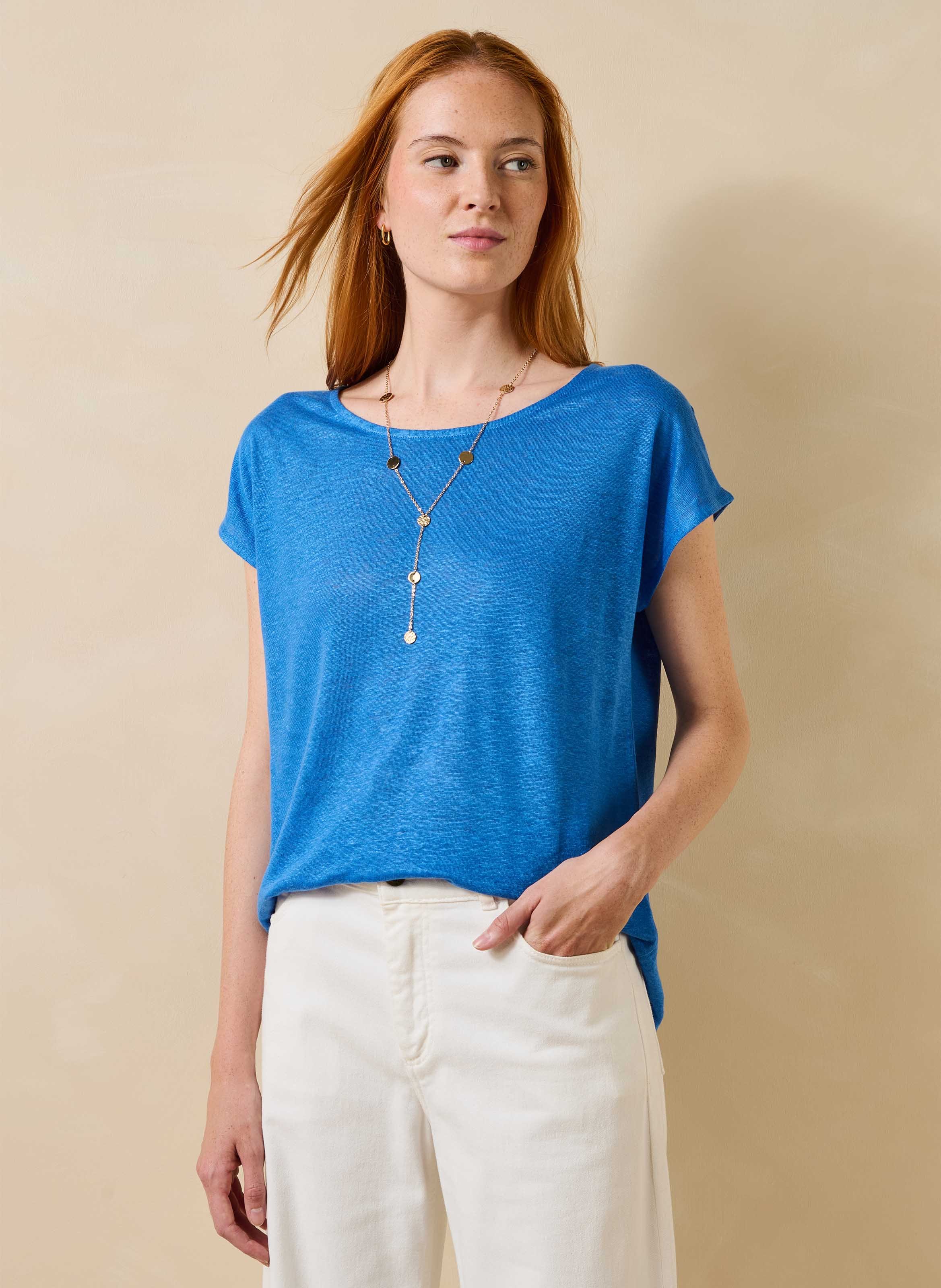 Recht T-shirt van gemêleerd linnen LA FEE MARABOUTEE Blauw