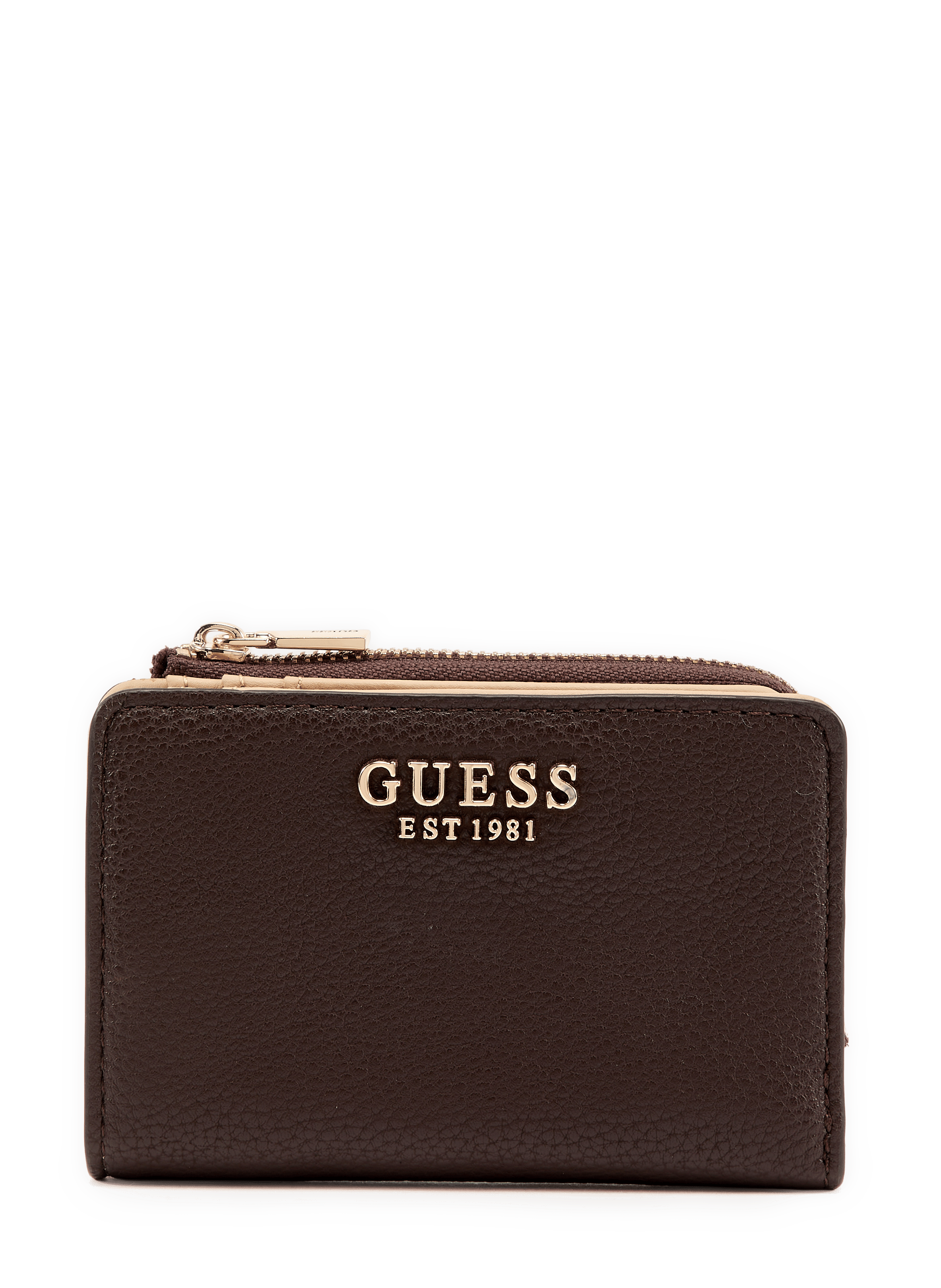 Portefeuille uni zippé GUESS Marron