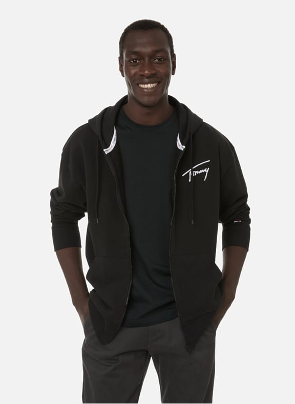 Sweat à capuche zippé en coton et polyester recyclés Noir by TOMMY HILFIGER TOMMY HILFIGER Sweat à capuche zippé en coton et polyester recyclés Noir