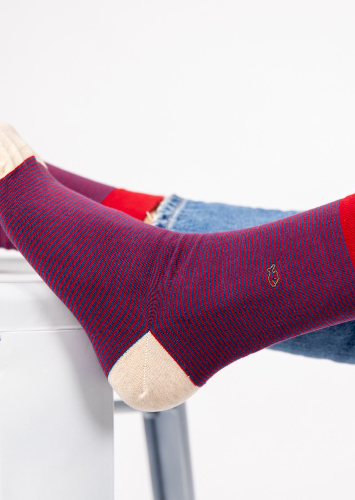 Chaussettes en coton peigné rayées BILLYBELT Rouge