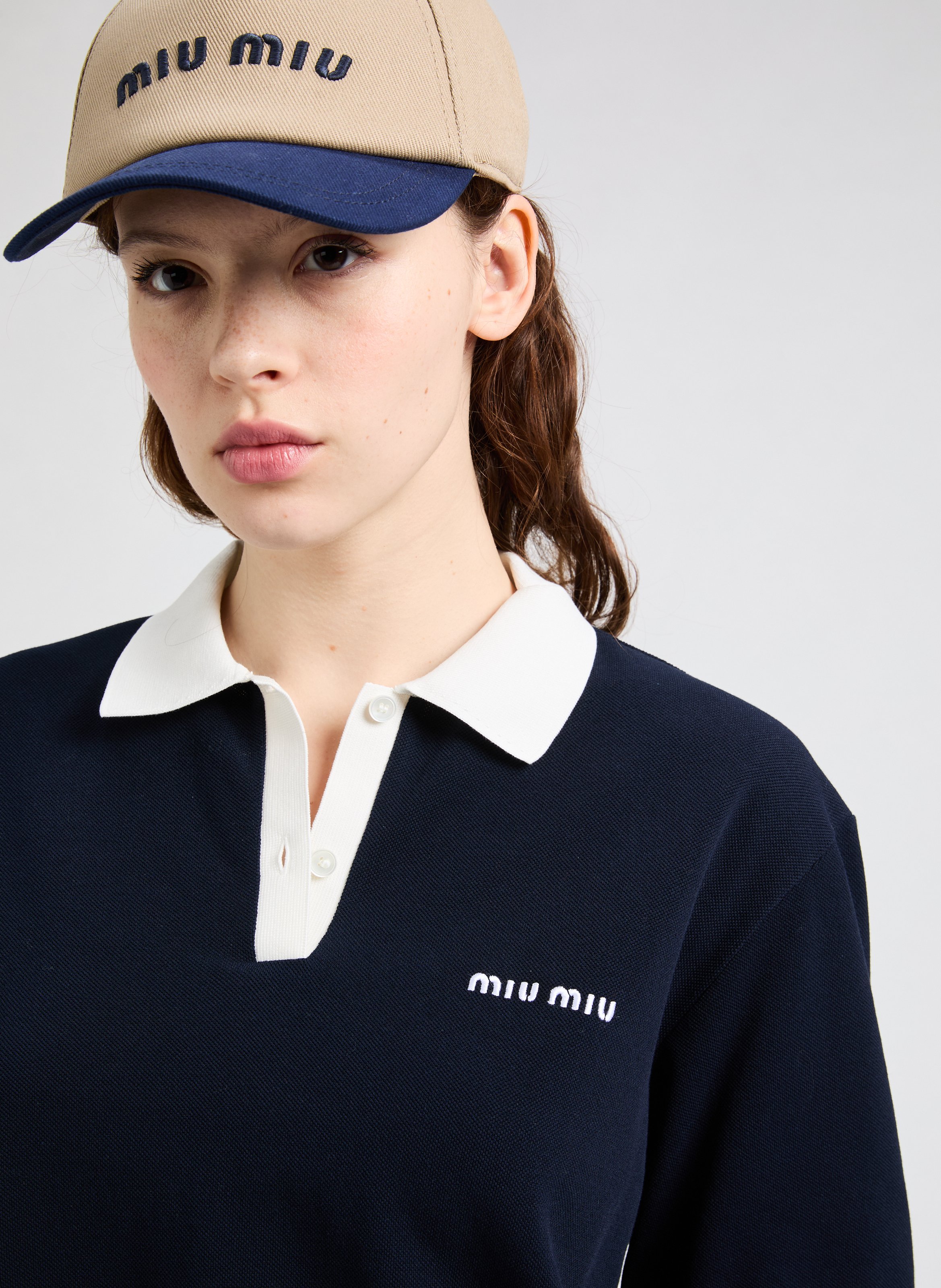 Polo en piqué de coton MIU MIU Bleu