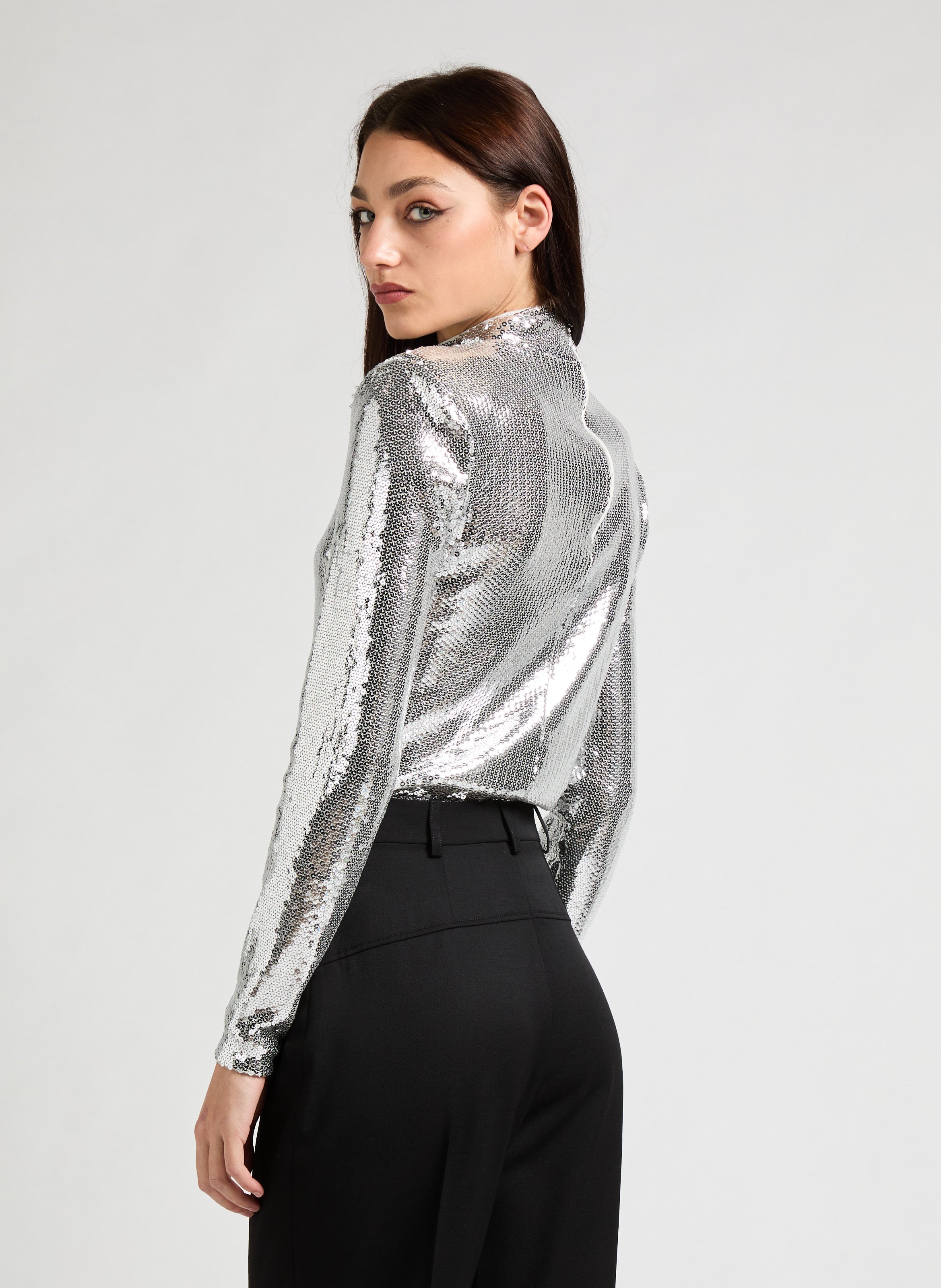 Top à col montant en sequin ROTATE Argent