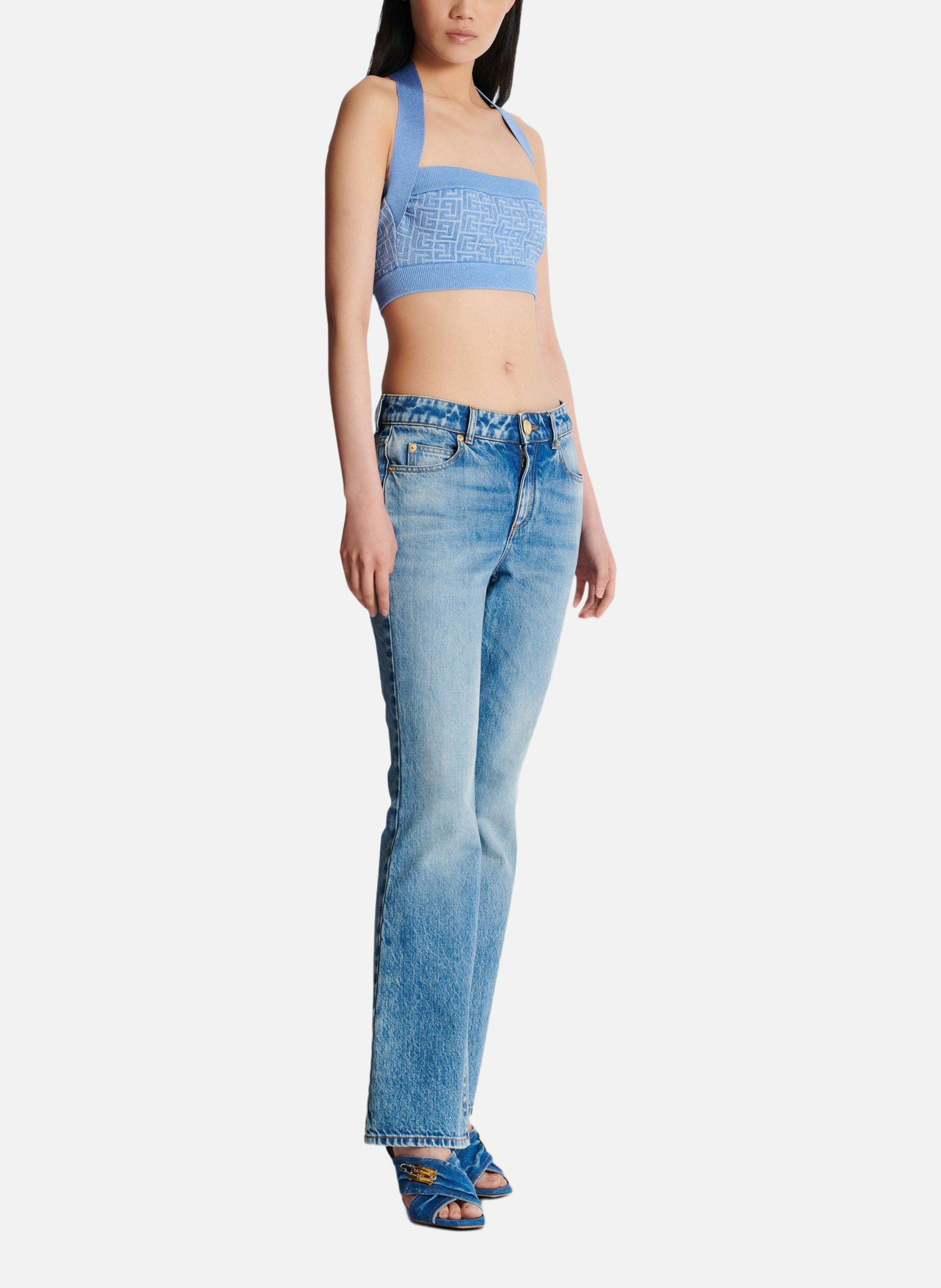 Top dos-nu en maille à monogramme pb labyrinthe BALMAIN Bleu