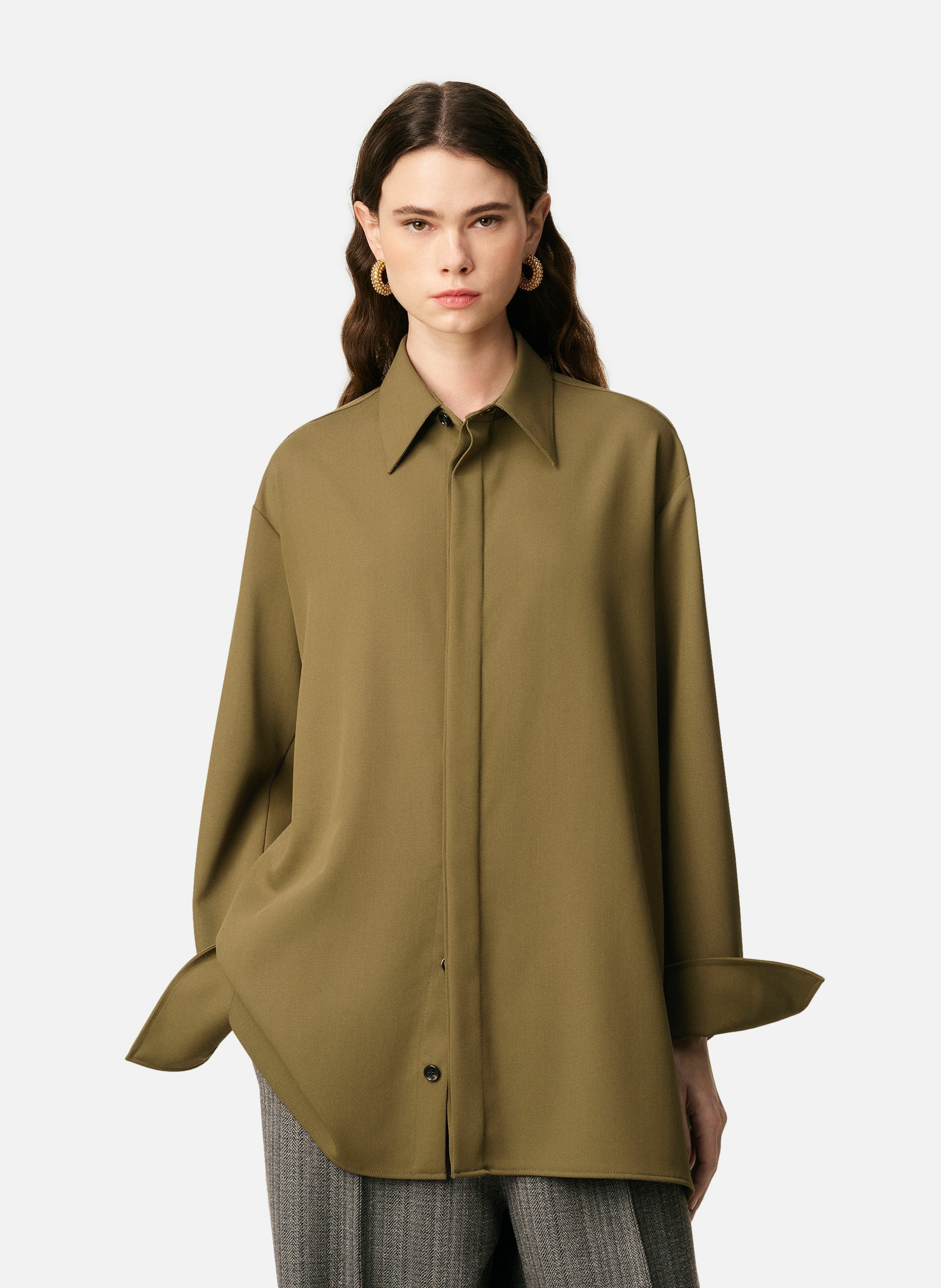 Chemise longue oversize avec fentes en laine AMI PARIS Vert
