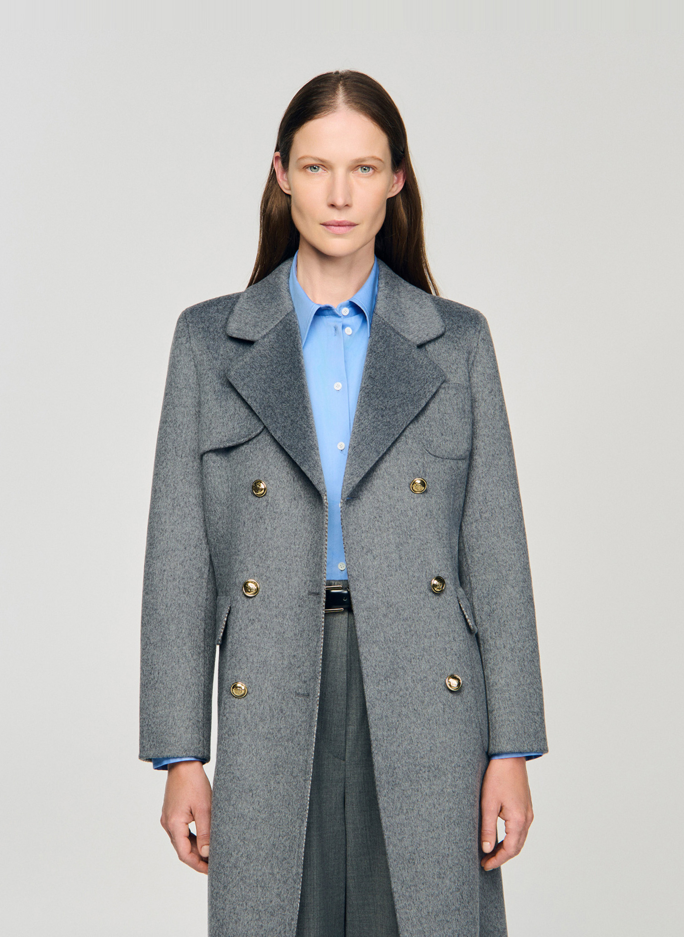 Manteau long en laine mélangée SANDRO Gris