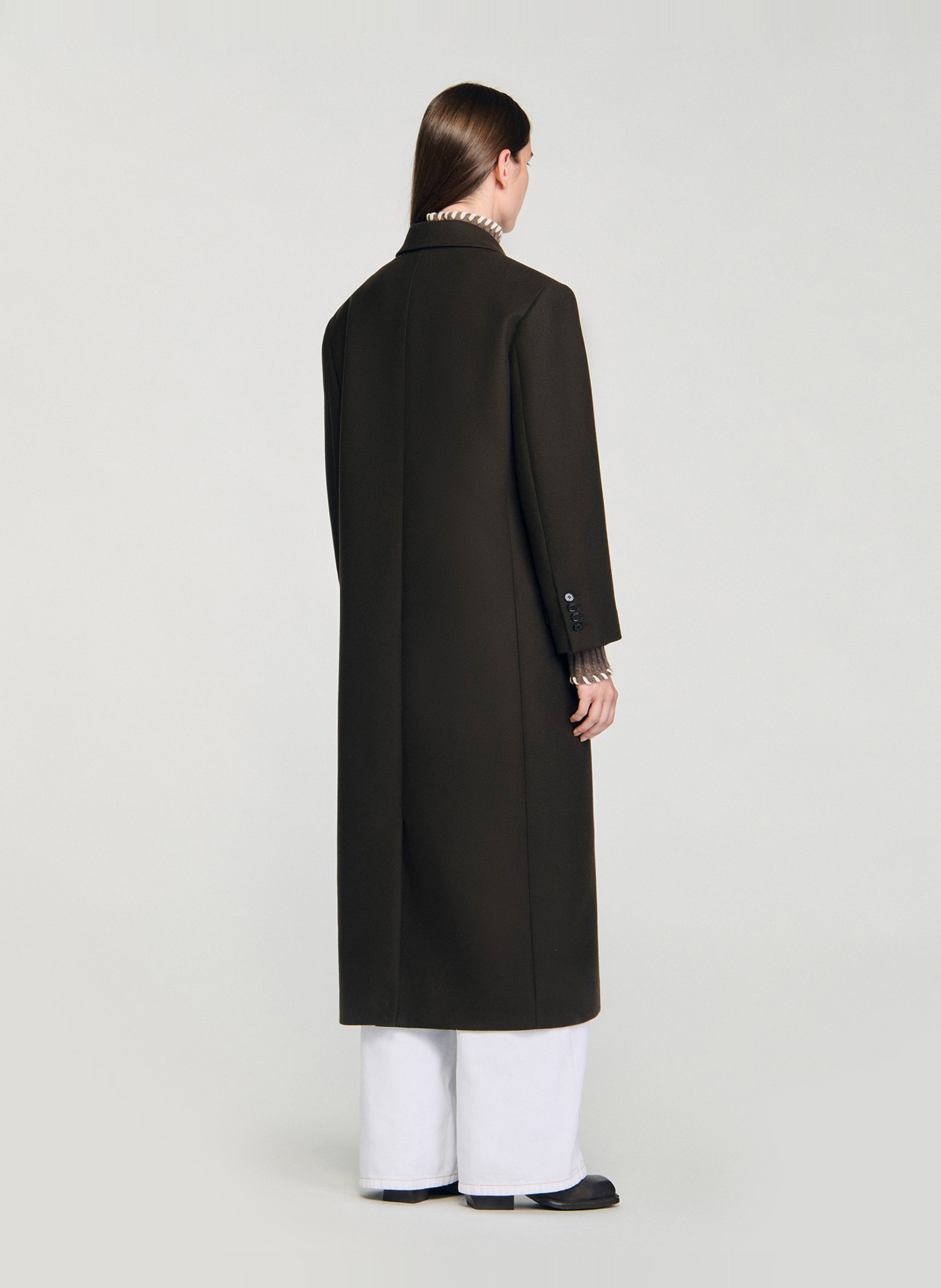 Manteau long oversize en laine mélangée SANDRO Marron