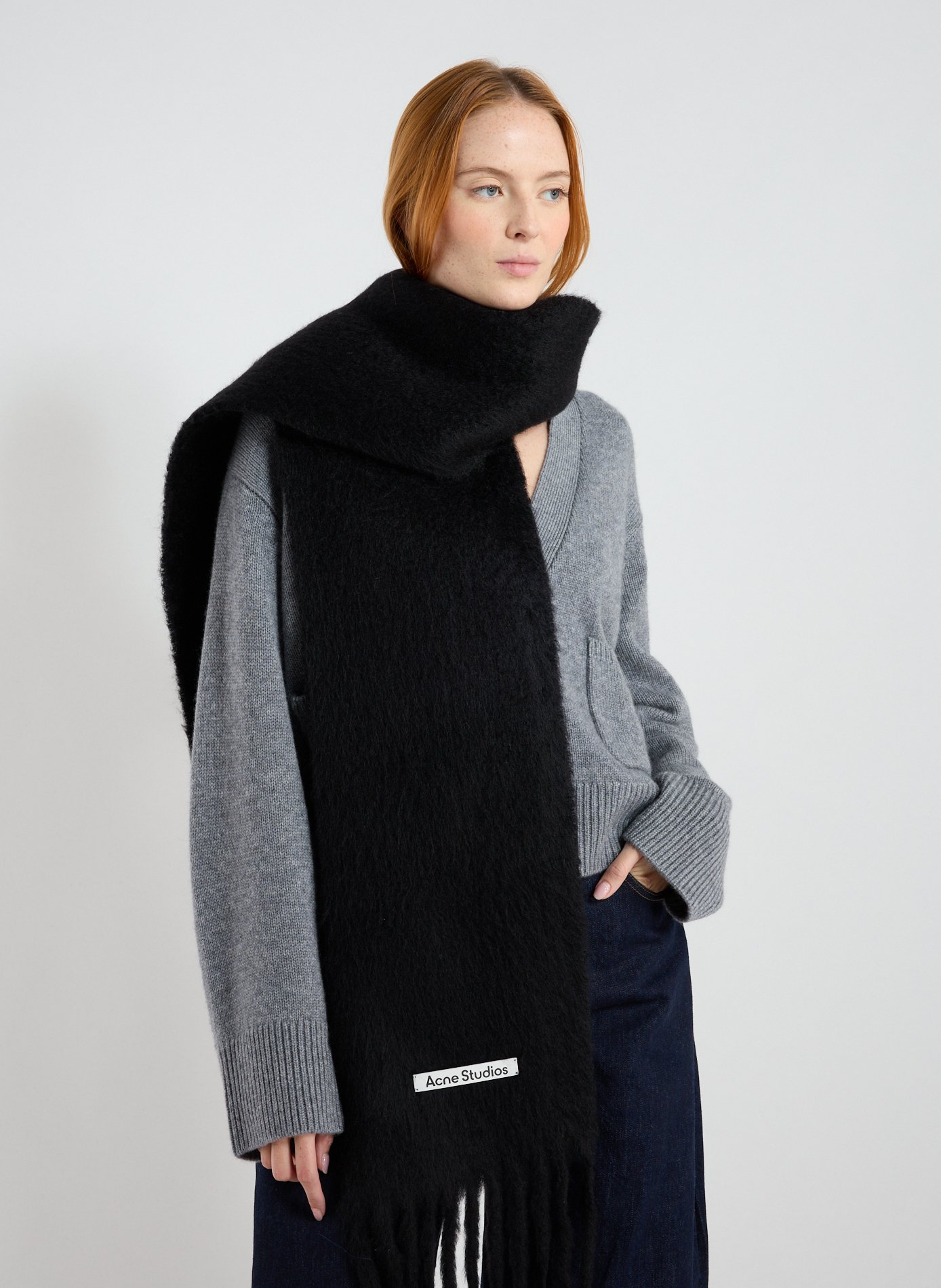Echarpe à logo en mohair mélangé ACNE STUDIOS Noir