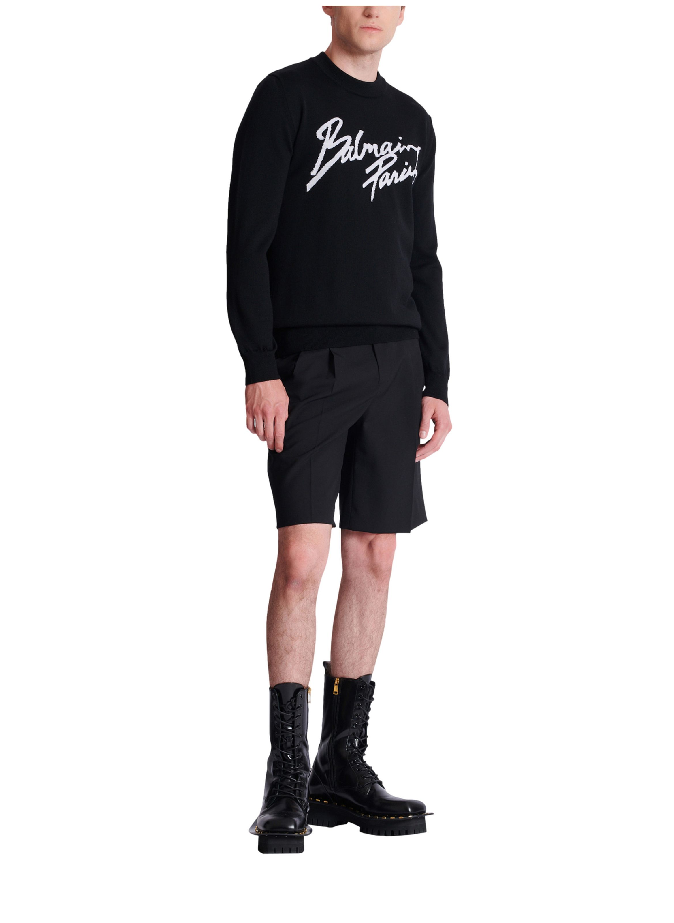 Pull en laine mérinos BALMAIN Noir