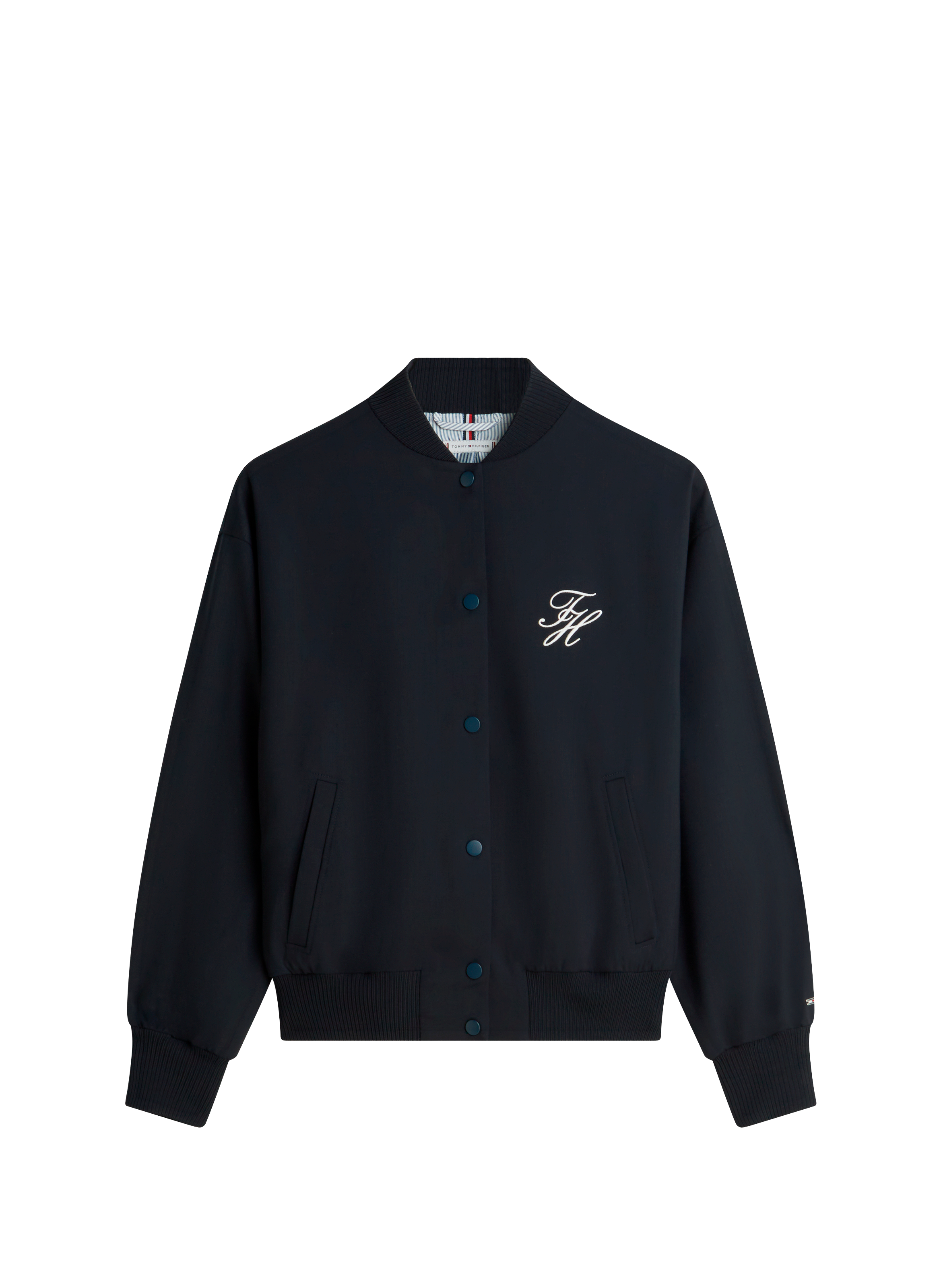 Veste droite brodée à col montant en laine mélangée TOMMY HILFIGER Bleu