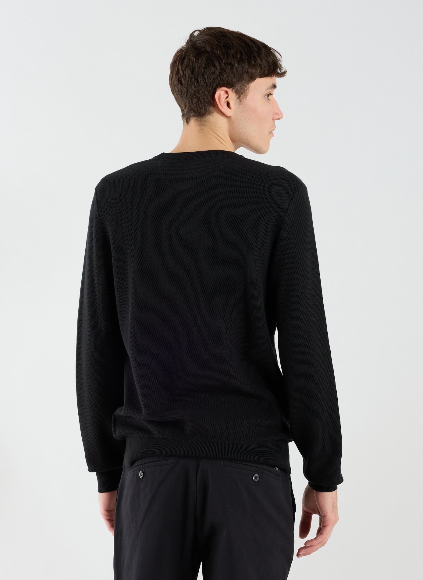 Pull col rond à broderie en coton EDEN PARK Noir