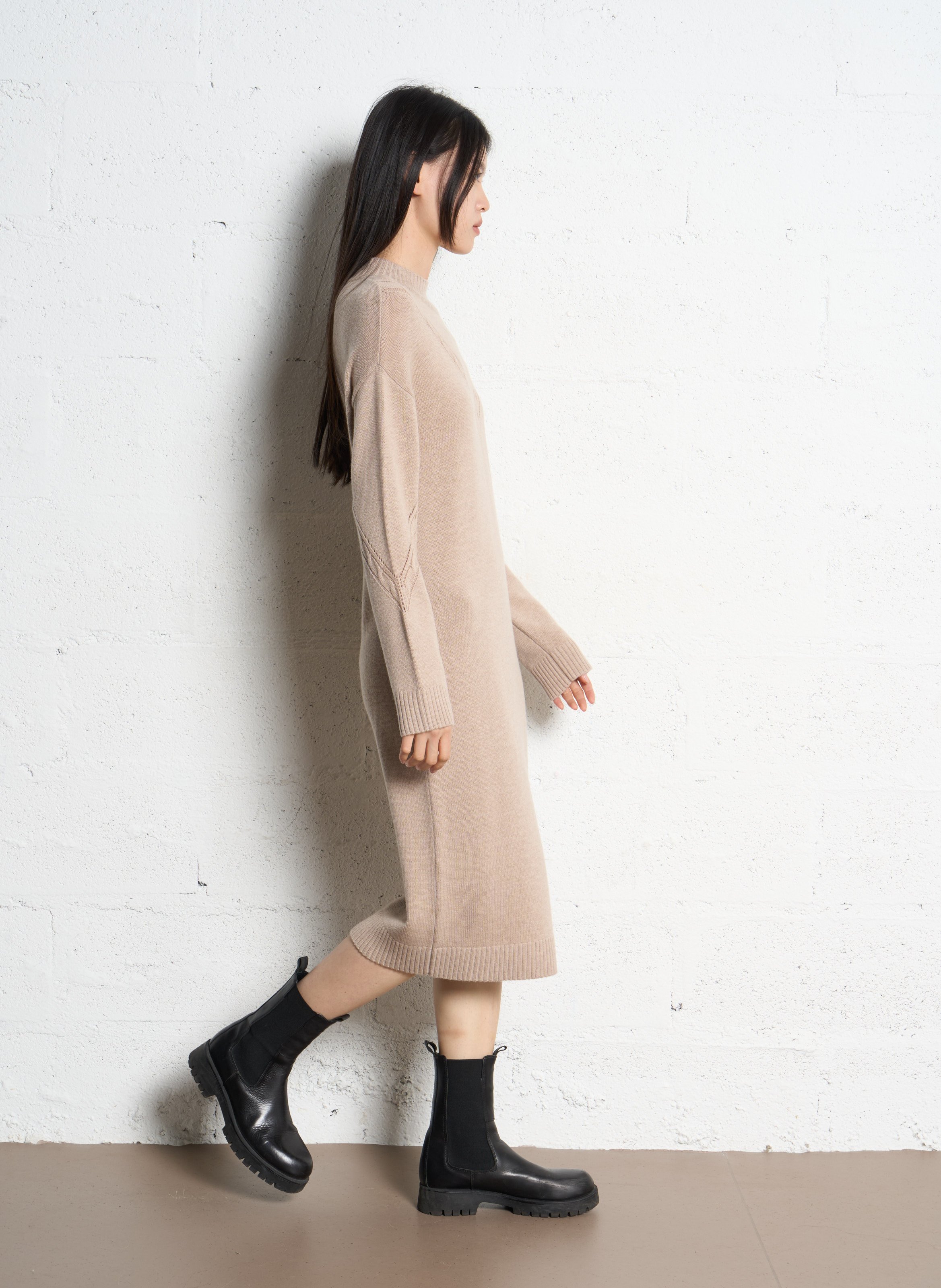 Robe midi en laine mélangée IKKS Beige