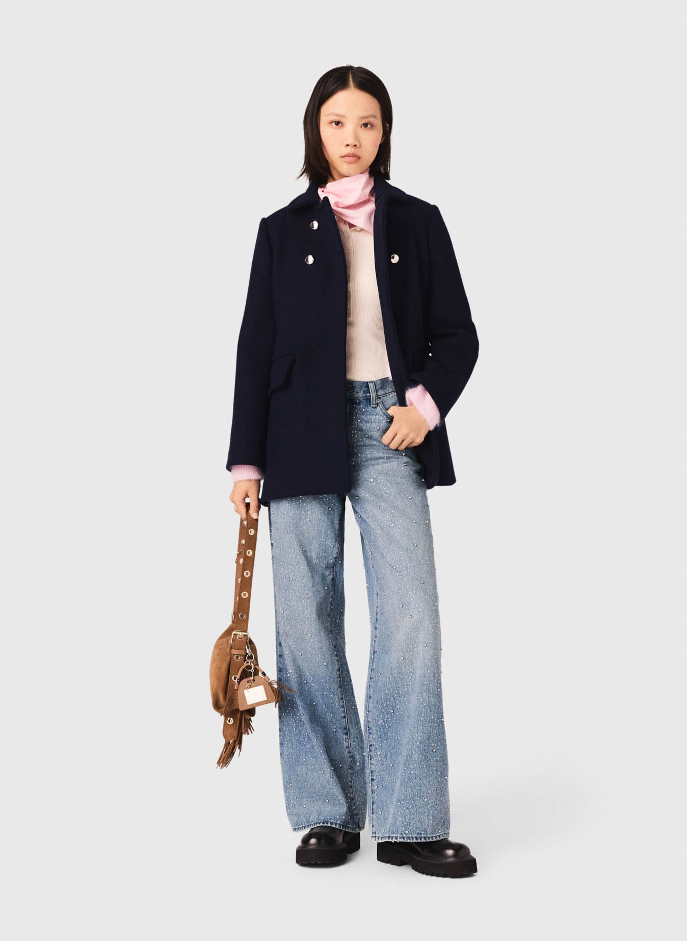 Manteau col classique en laine mélangée MAJE Bleu