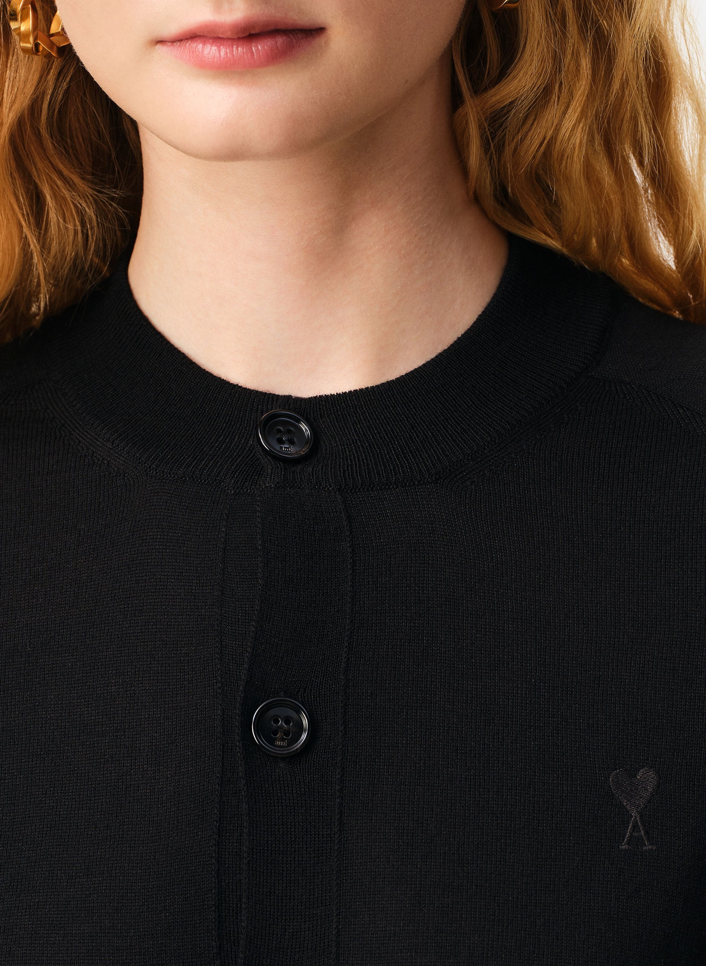 Cardigan col rond avec ami de coeur en laine AMI PARIS Noir