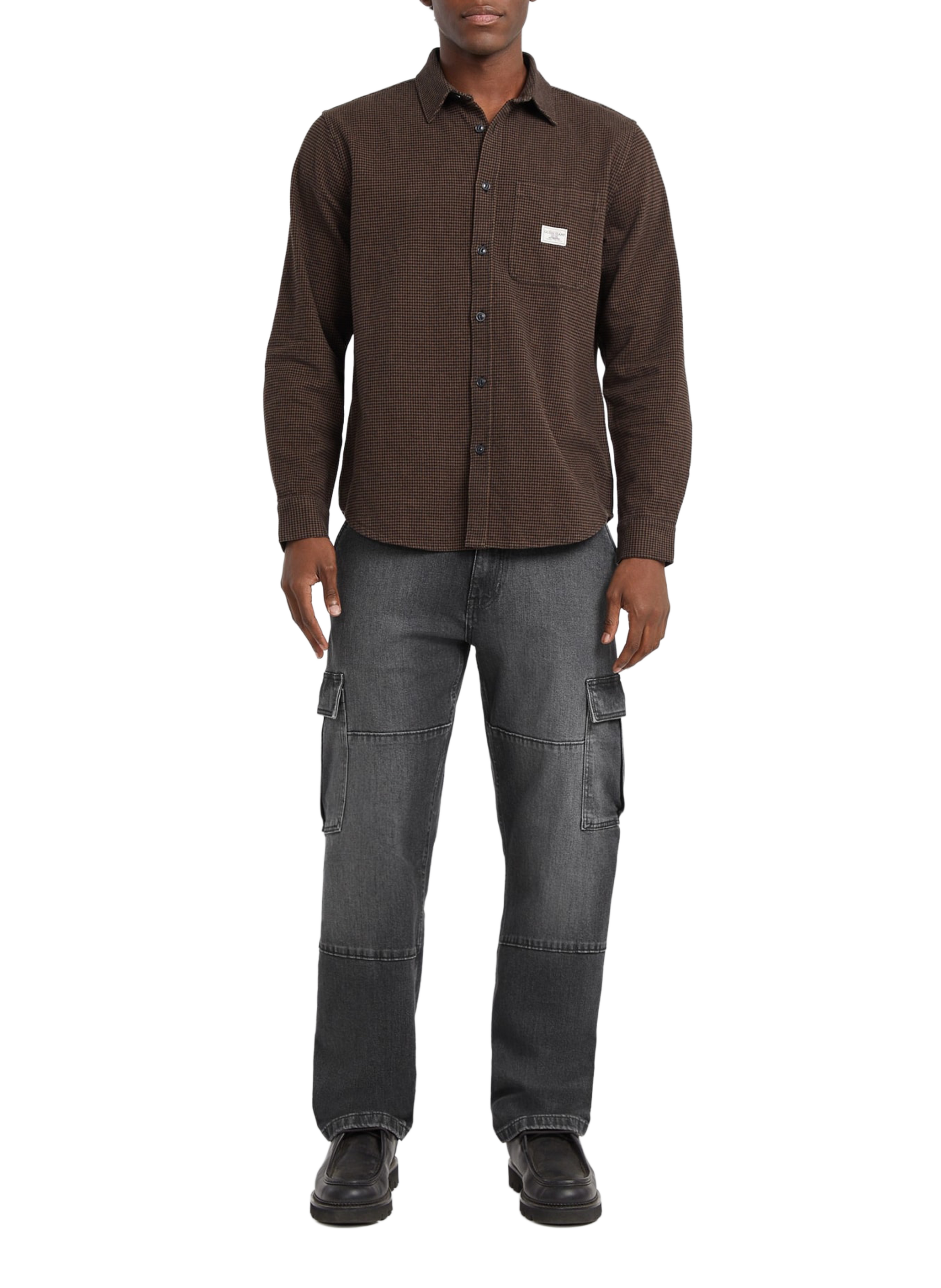 Houndstooth shirt with classic collar in cotton GUESS Brown