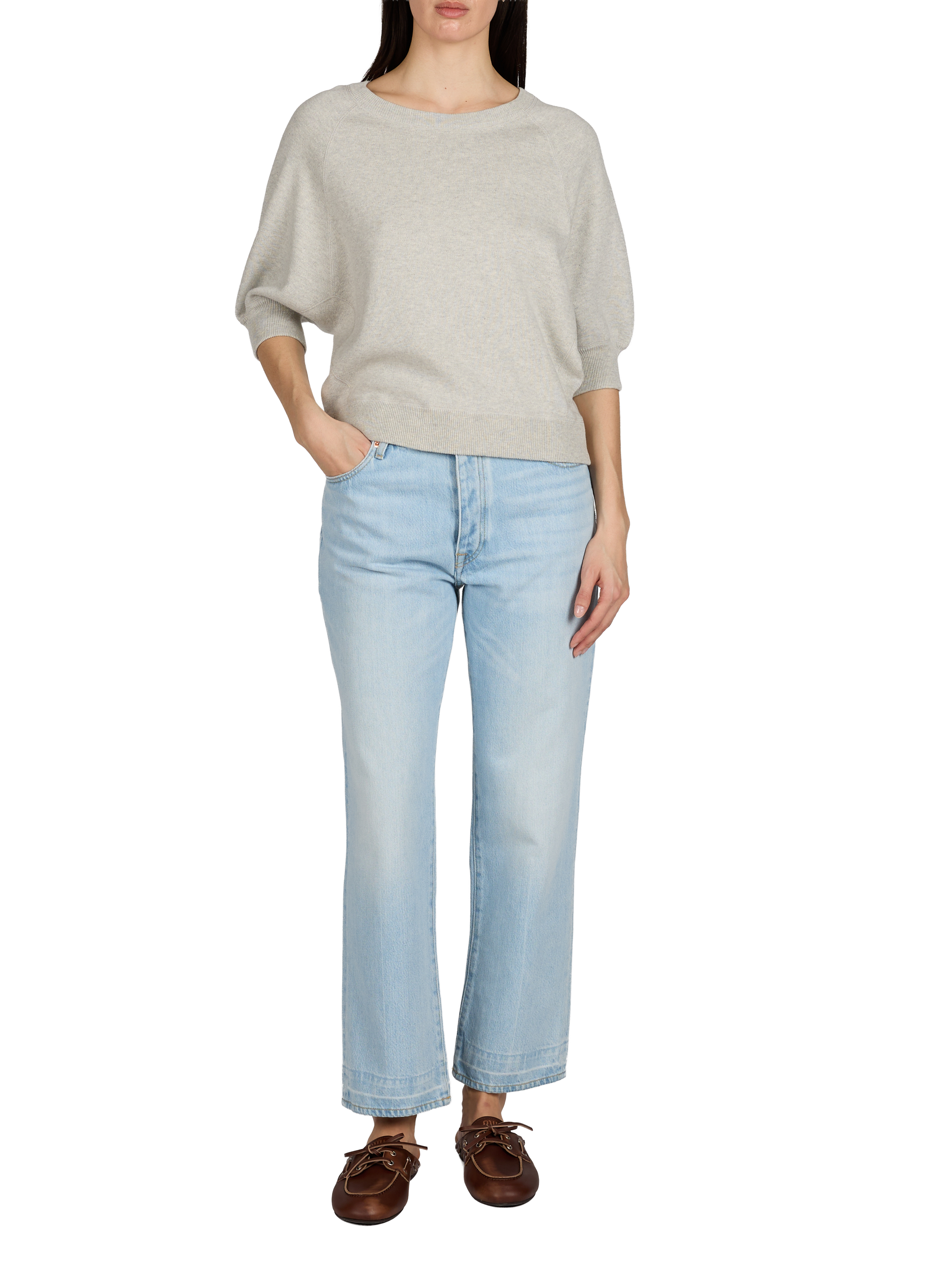 Pull manches 3/4 Anglet en coton  BELLEROSE Gris