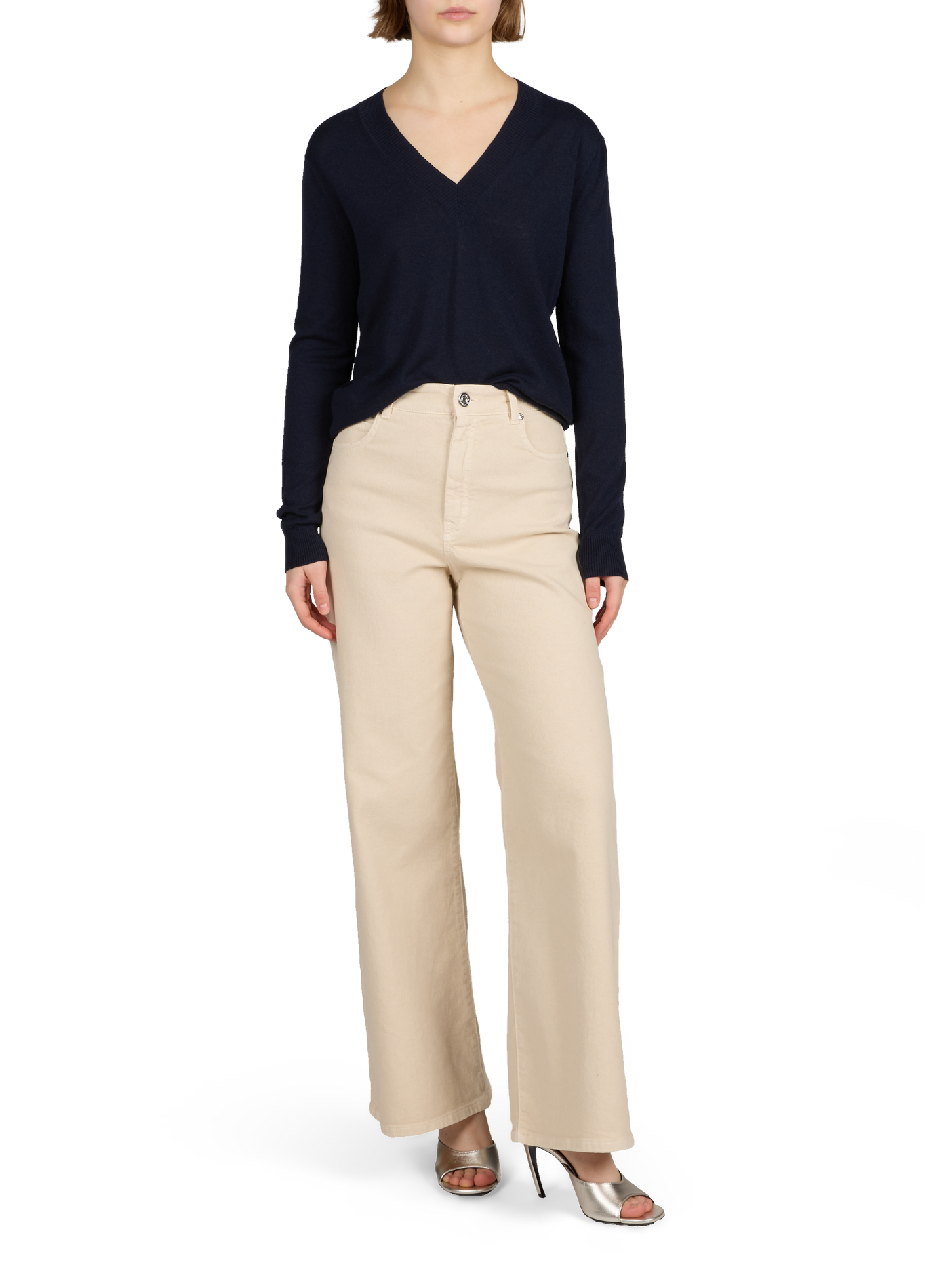 Pull col V en laine et cachemire MAX MARA WEEK END Bleu