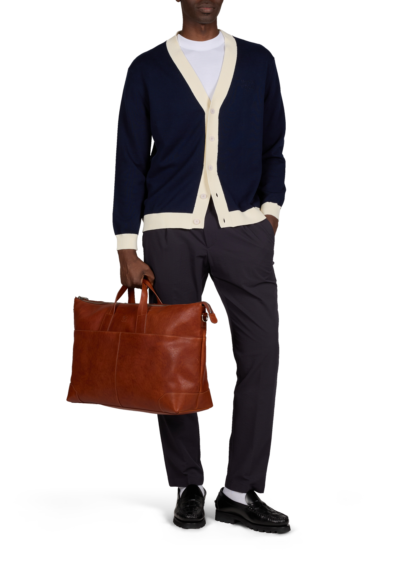 Cardigan encolure V en coton MAISON KITSUNÉ Bleu