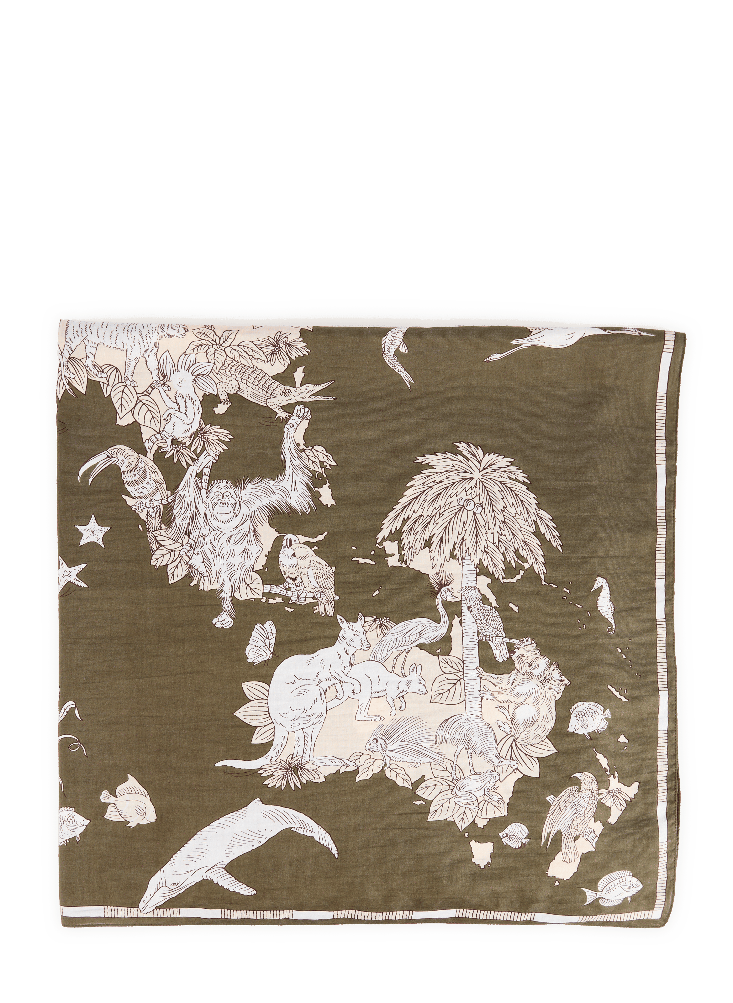 Printed scarf in blended cotton and silk INOUI EDITIONS Khaki