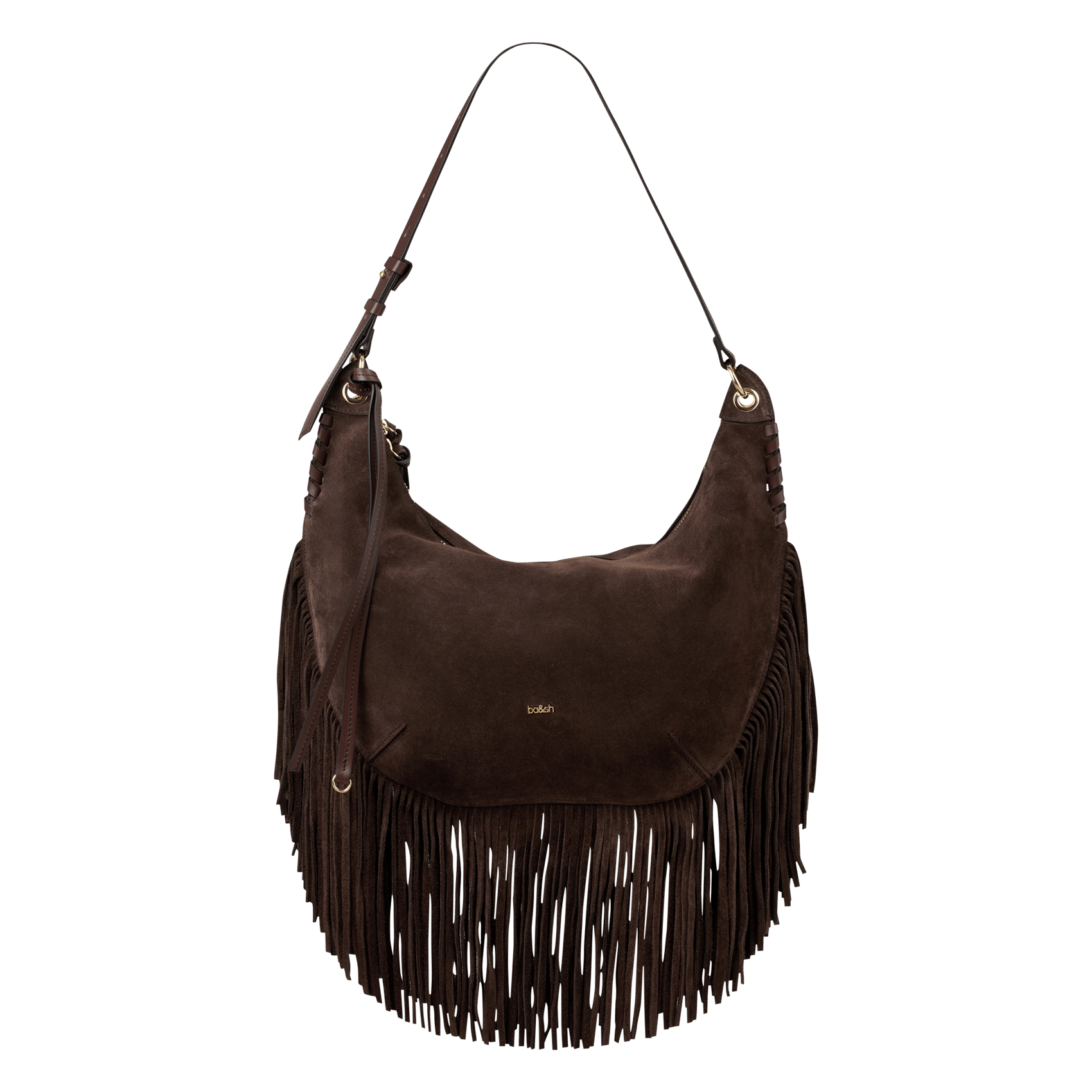 Sac porté épaule en cuir suede swing franges BA&SH Marron