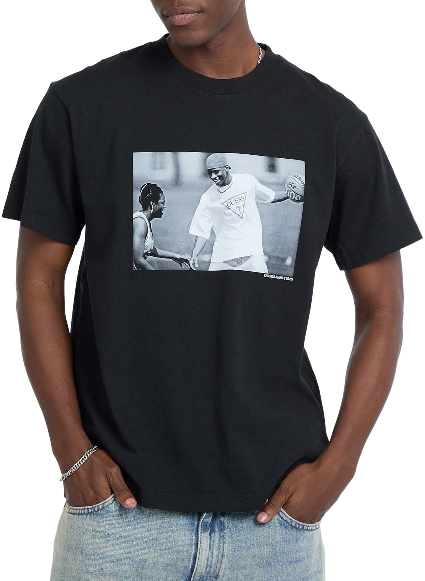 T-shirt imprimé en coton GUESS Noir