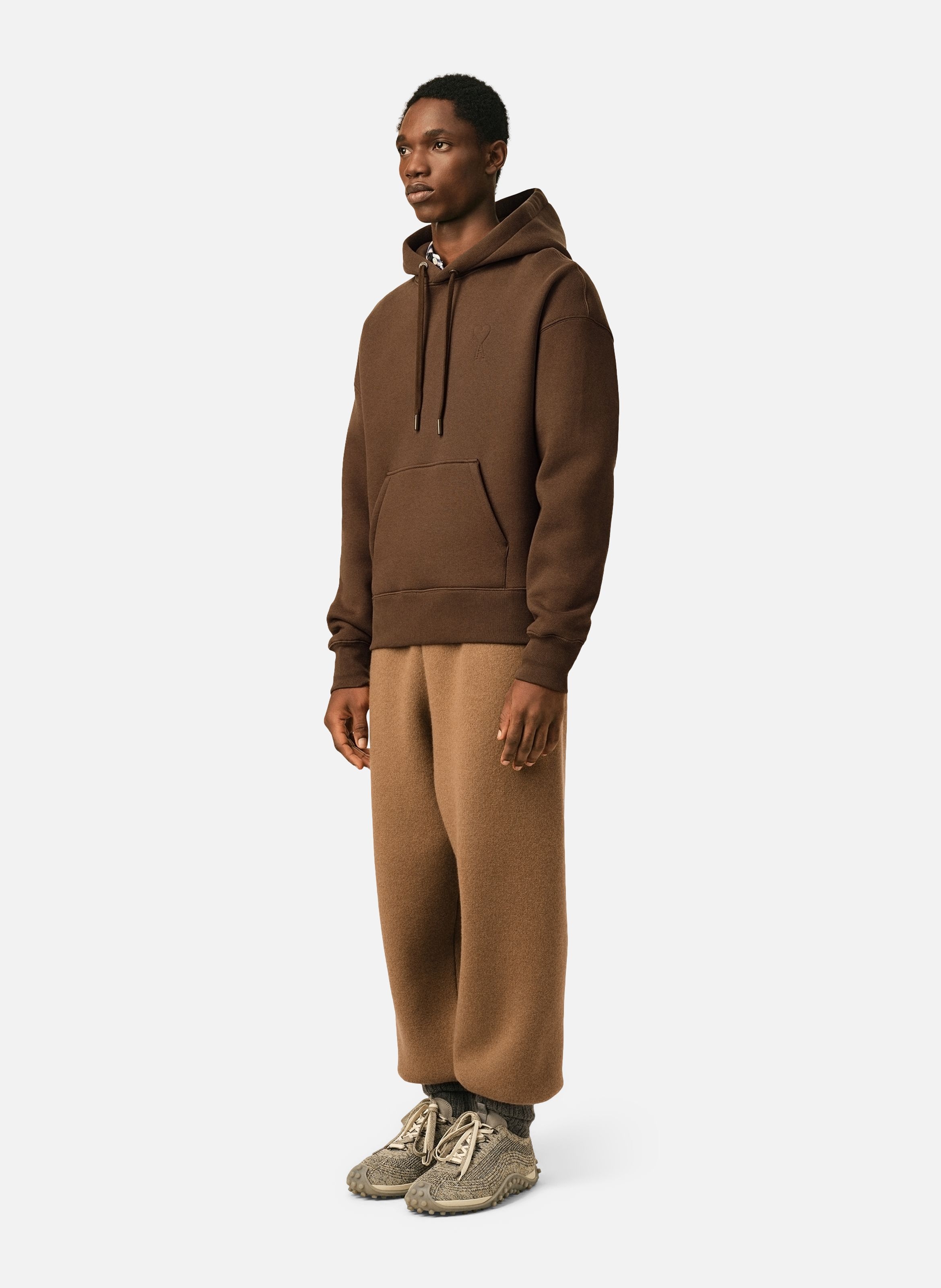 Hoodie unisexe en coton ami de coeur embossé AMI PARIS Marron