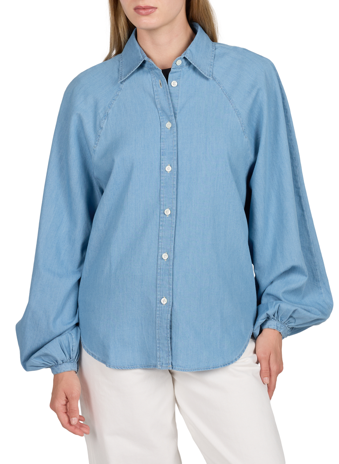 Gerader Baumwoll-Denim-Blusenkleid CLOSED Blau