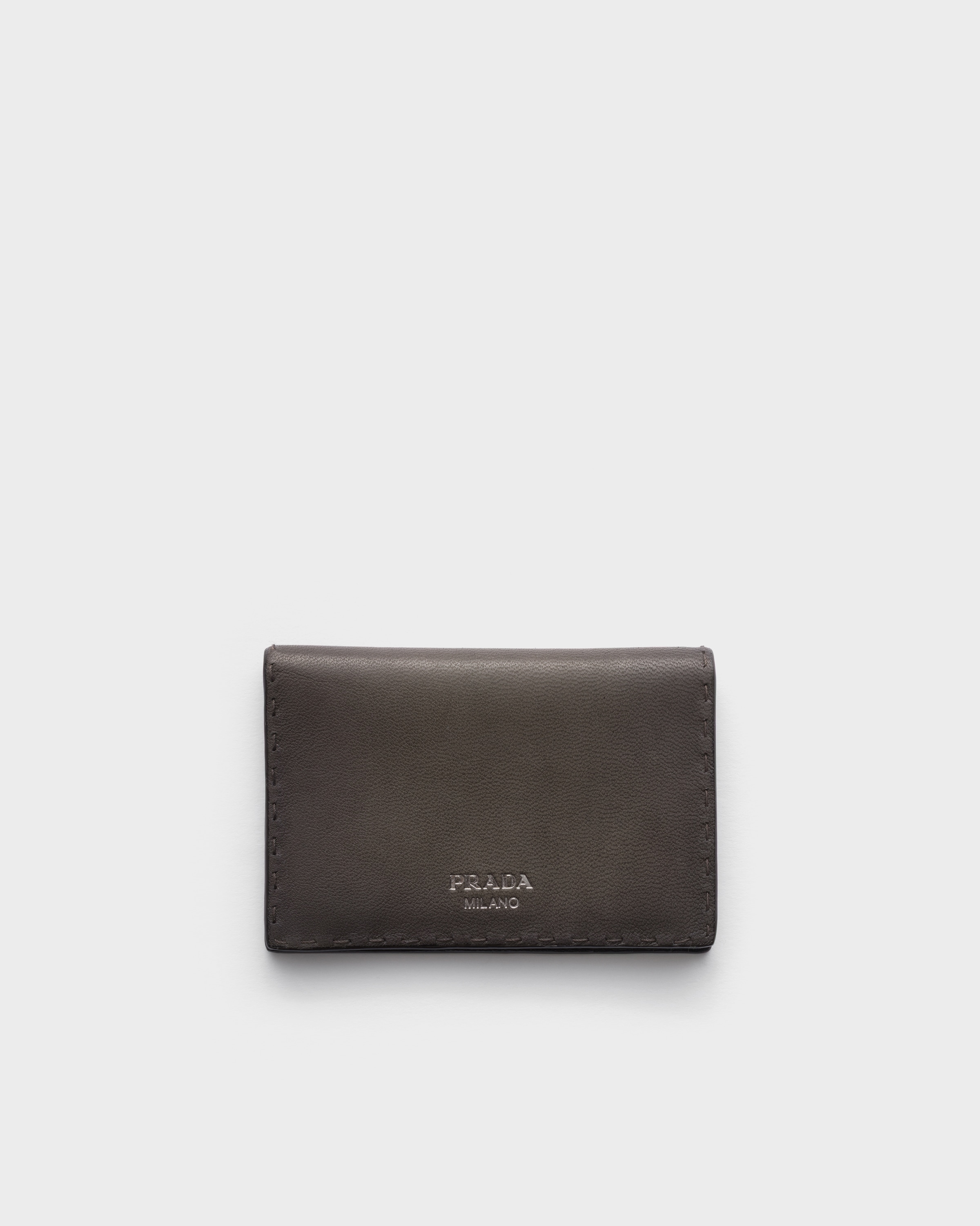 Porte-cartes en cuir vieilli PRADA Gris