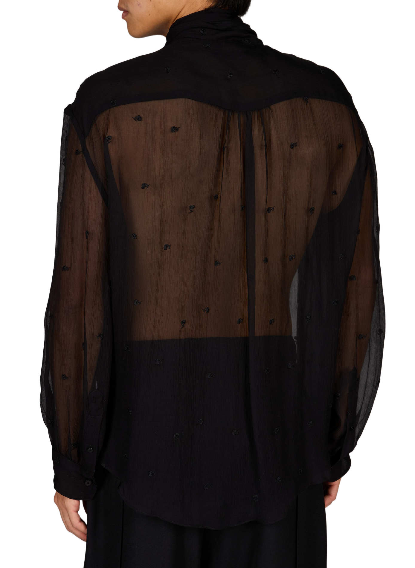 Shirt with embroidered silk lavallière collar ALAINPAUL Black