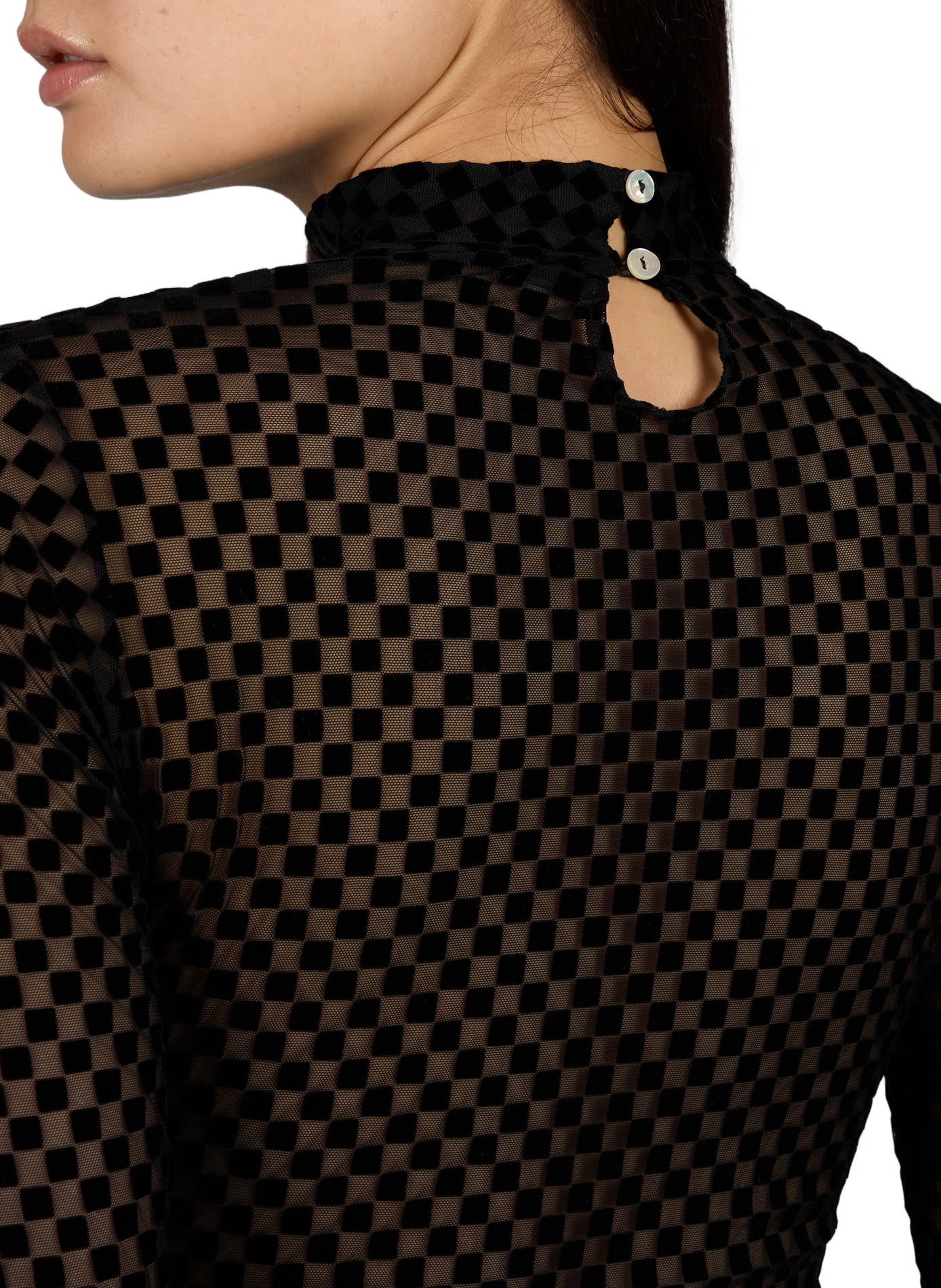 Long-sleeved velvet checkered body LA NOUVELLE Black