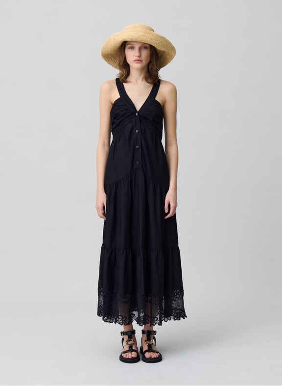 Robe longue col v Noir by CLAUDIE PIERLOT CLAUDIE PIERLOT Robe longue col v Noir