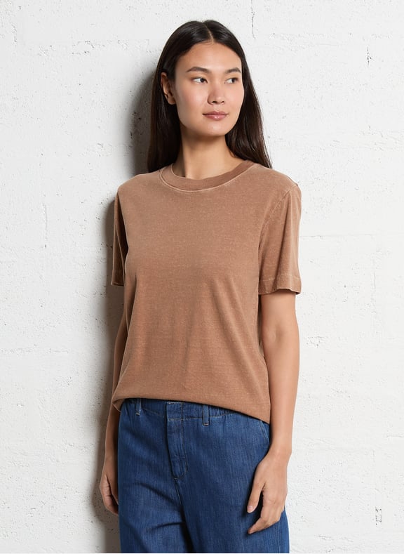 Tee-shirt droit col rond uni marcel/le Marron by MAISON 123 MAISON 123 Tee-shirt droit col rond uni marcel/le Marron
