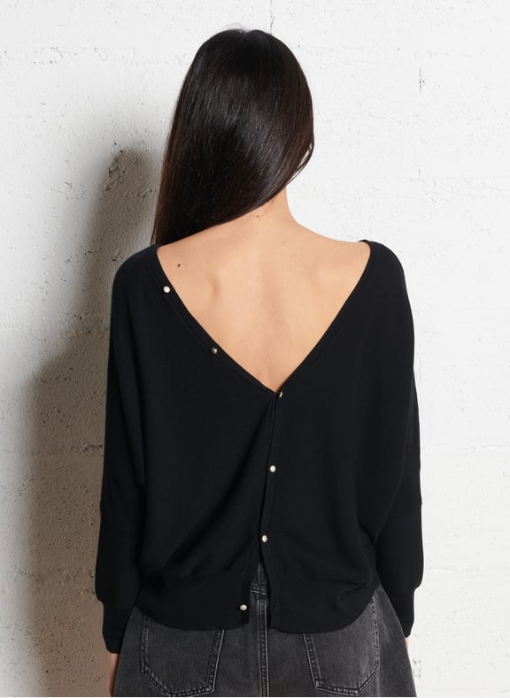 Pull col v en maille mélangée elsy Noir by BA&SH BA&SH Pull col v en maille mélangée elsy Noir