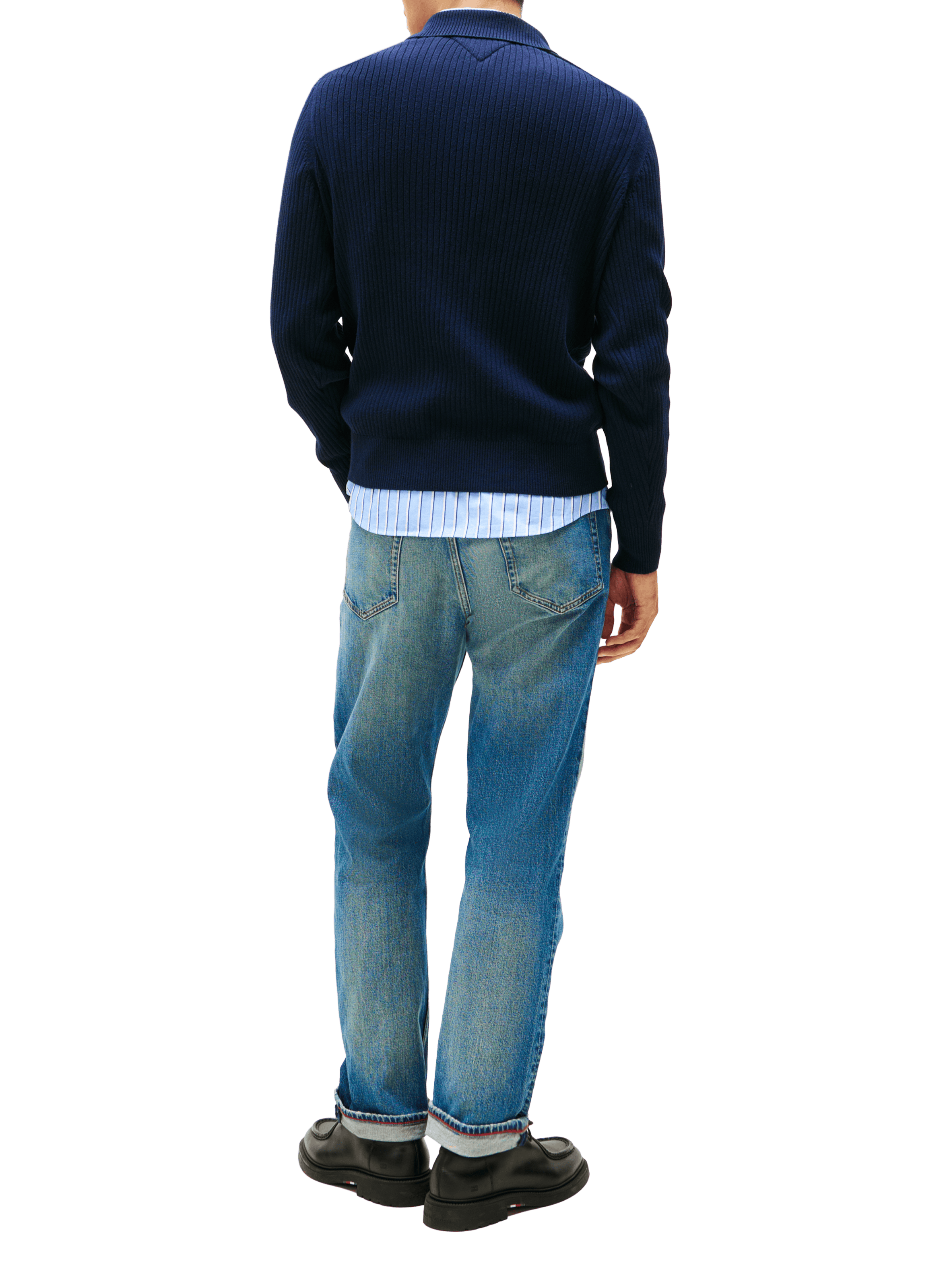 Buttoned collar sweater in cotton and cashmere TOMMY HILFIGER Blue