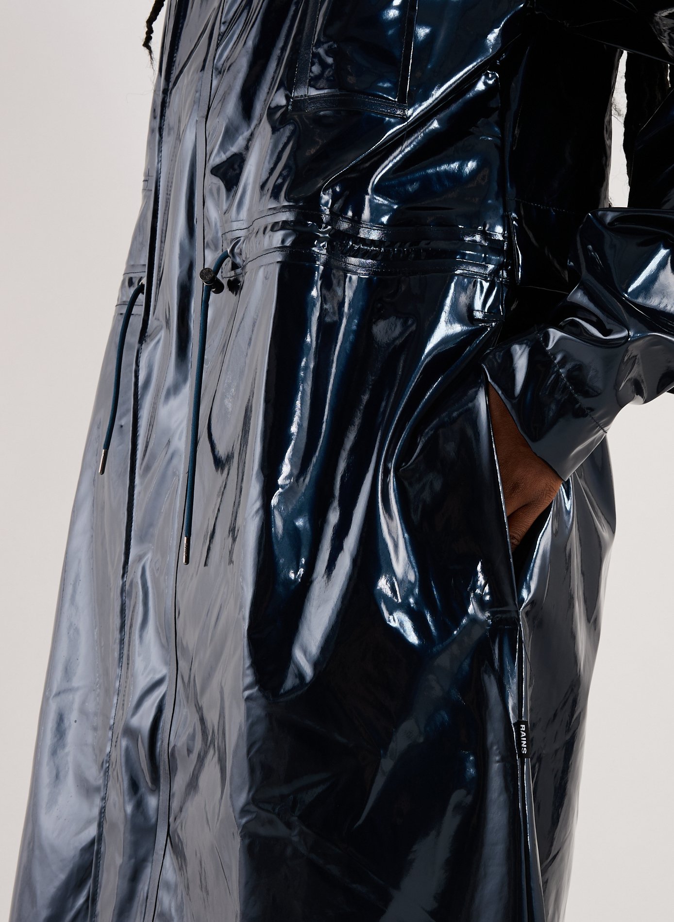 Long vinyl effect coat RAINS Blue
