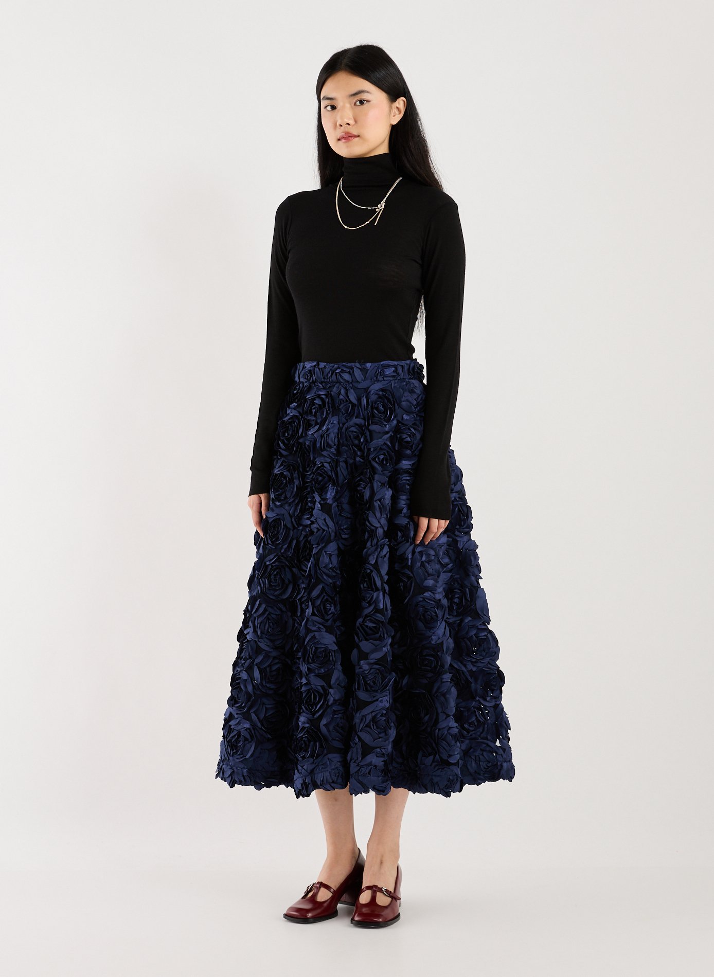 Jupe midi ample fleurie ROTATE Bleu