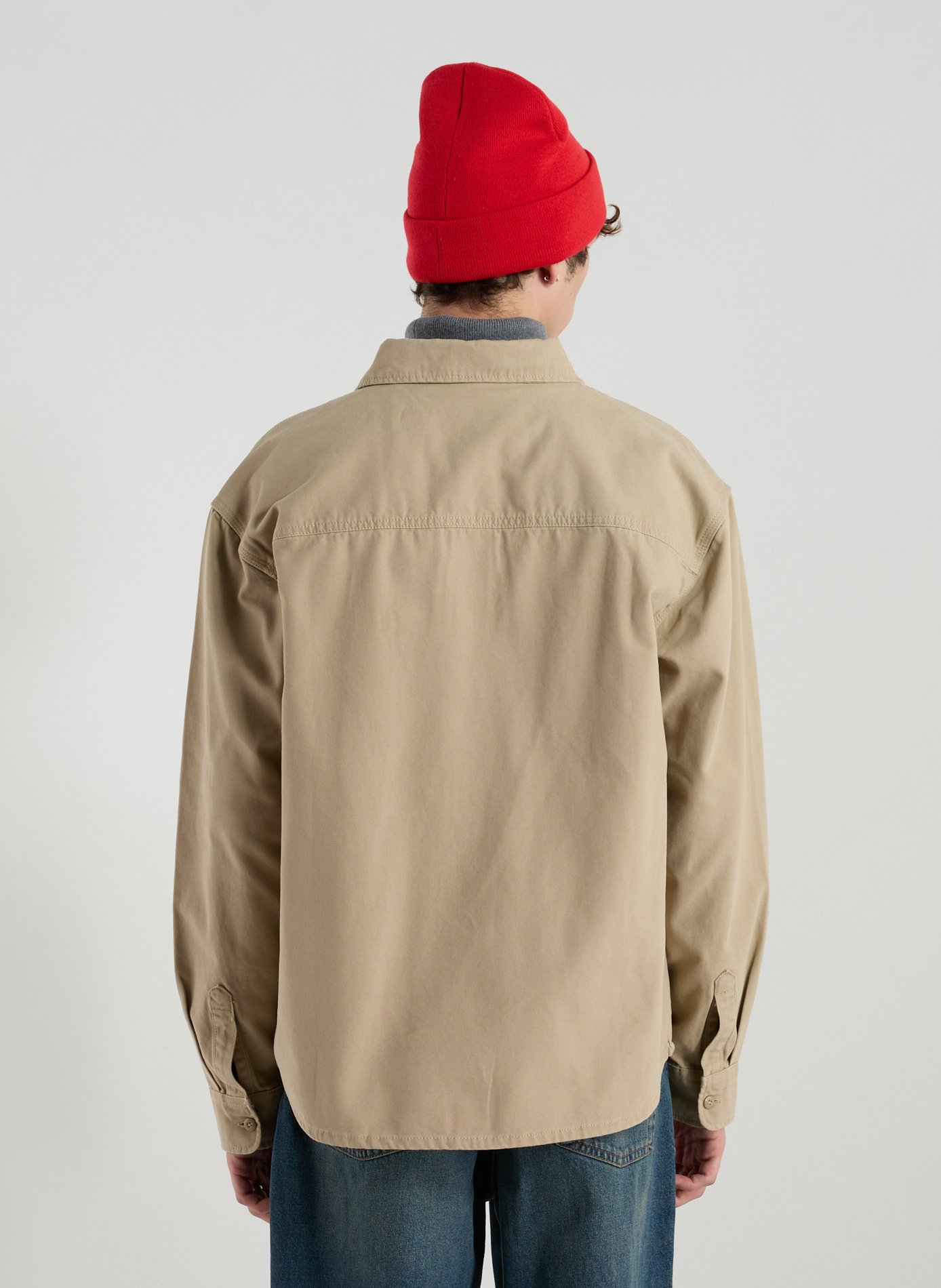 Chemise col classique manches contrastantes en coton DICKIES Beige