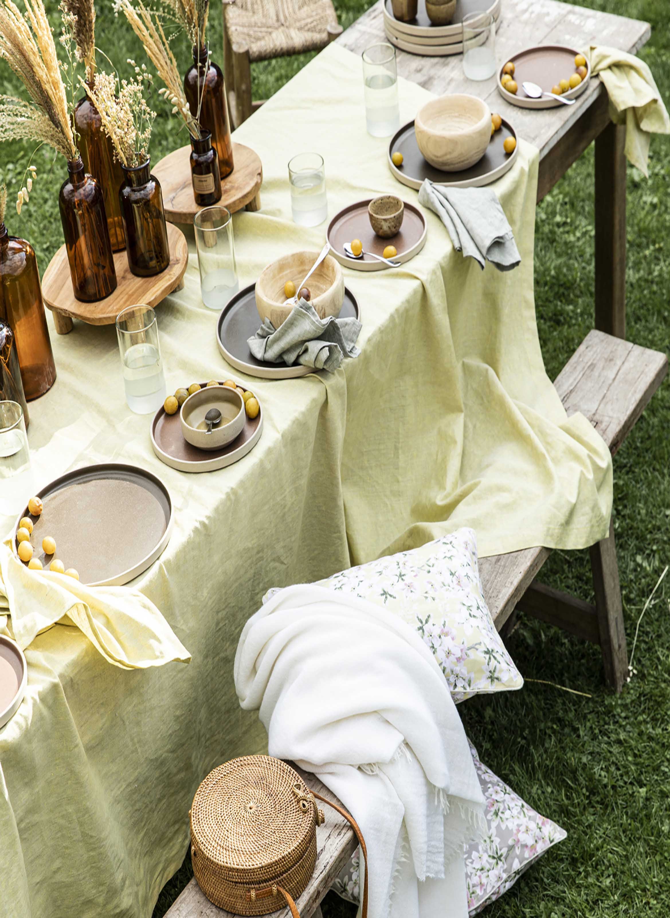 Nappe unie en lin, chambray ALEXANDRE TURPAULT Vert