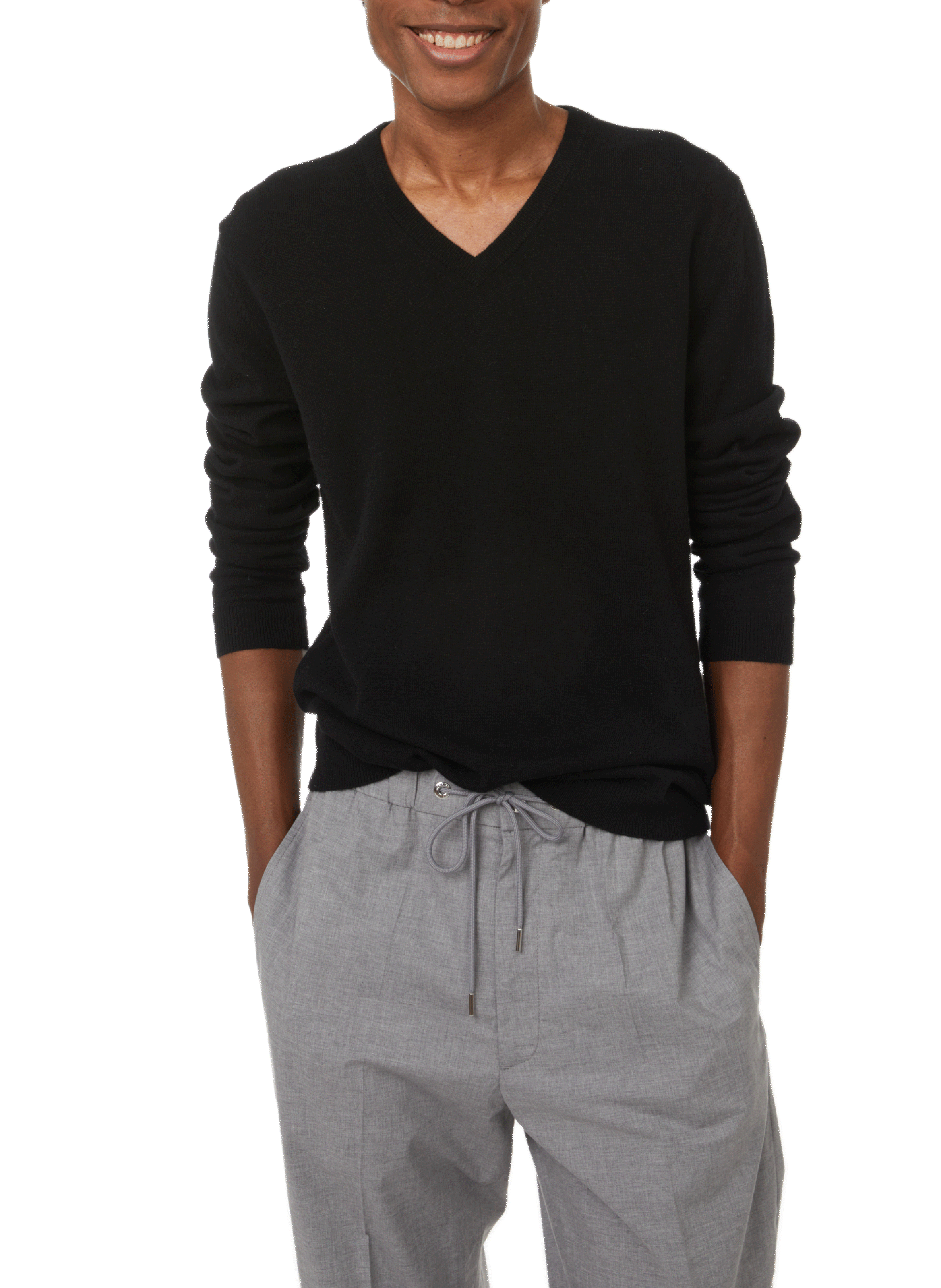 AU PRINTEMPS PARIS Pull col V en cachemire Noir