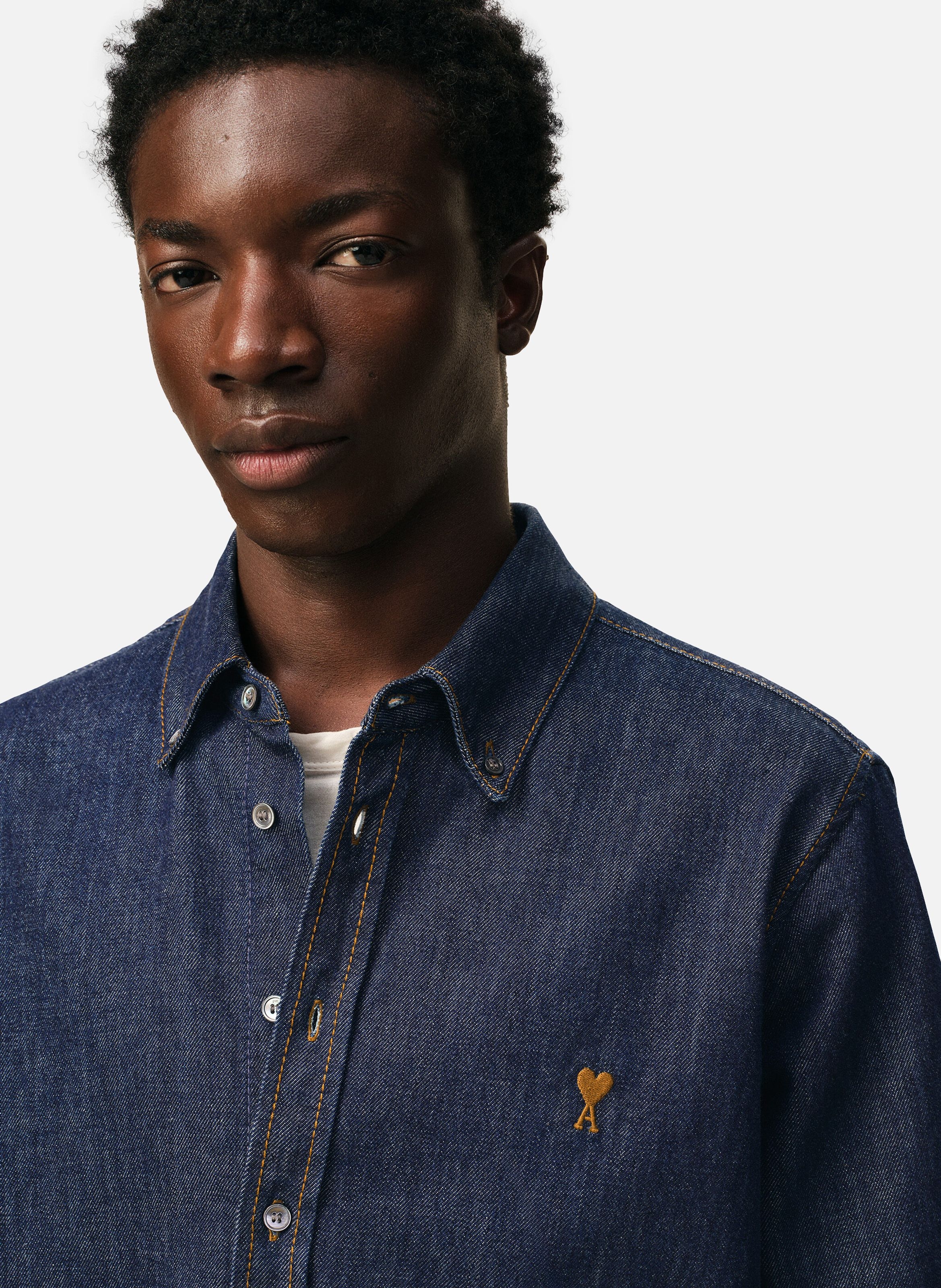 Chemise denim ami de coeur unisexe en coton AMI PARIS Bleu
