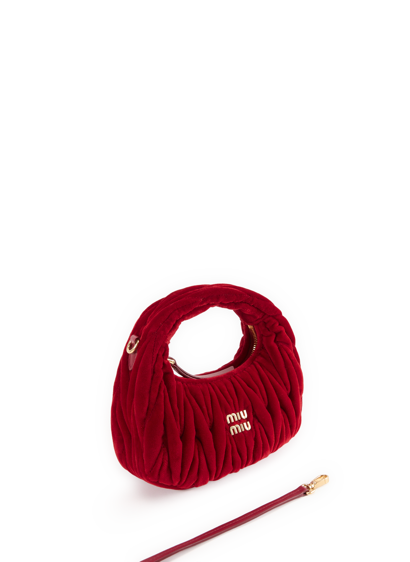 Sac à main velours en coton et cuir MIU MIU Rouge